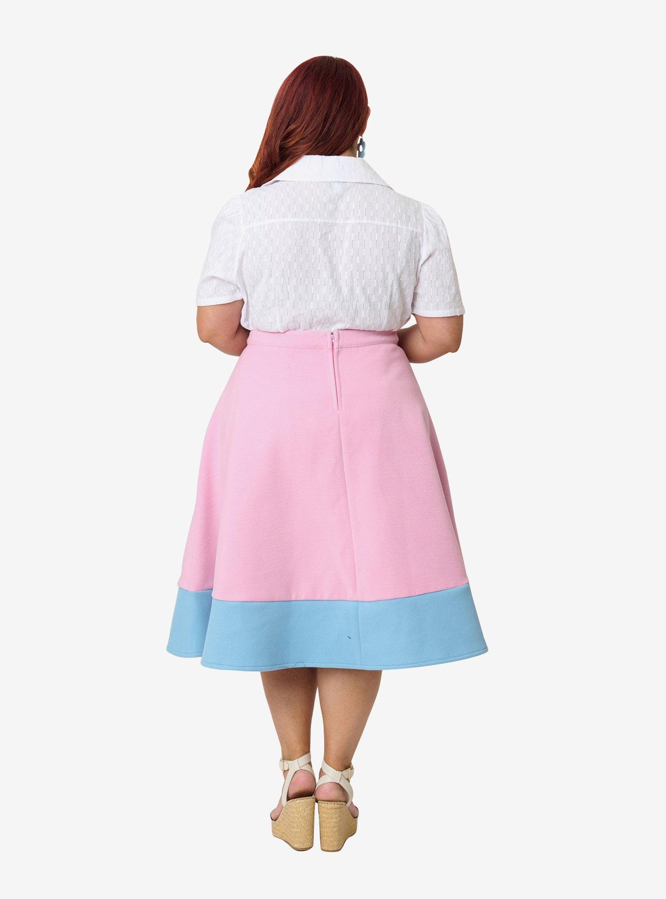 Unique Vintage Plus Size Pink & Blue Bunny Soda Shop Swing Skirt, , hi-res