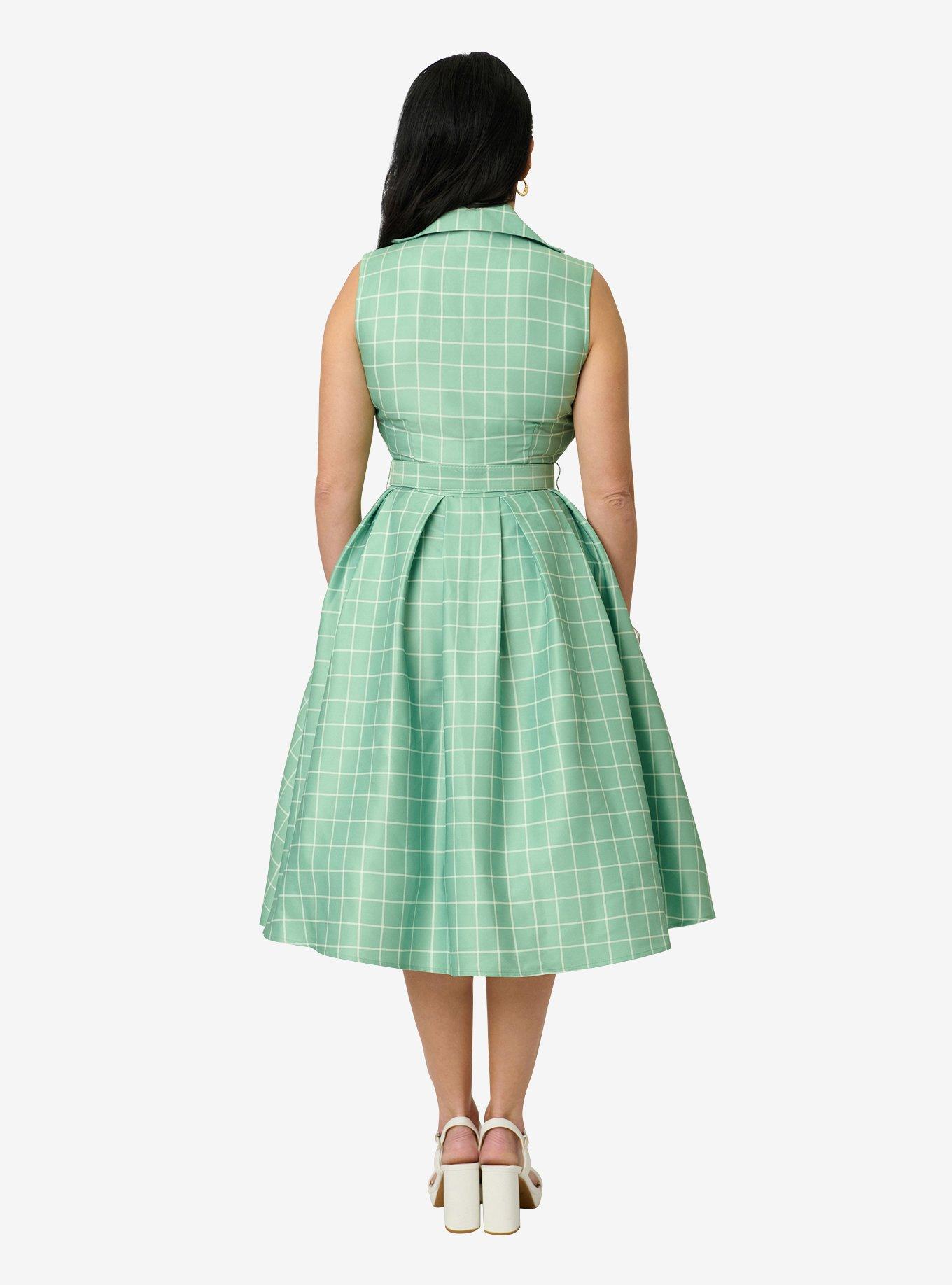 Disney Winnie the Pooh x Unique Vintage Green Plaid Edith Swing Dress, , hi-res