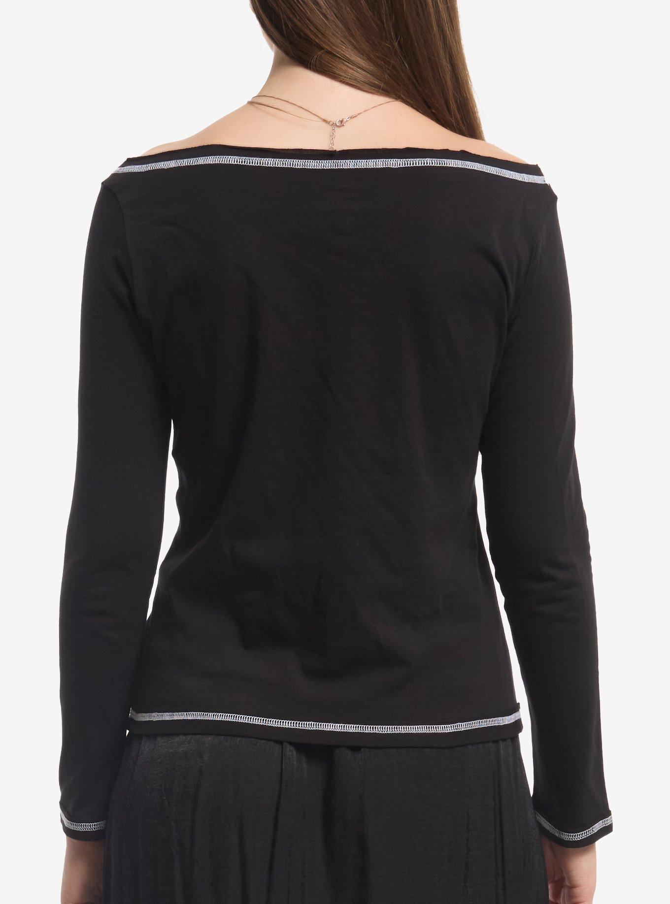 Red Hot Chili Peppers Girls Off-Shoulder Long-Sleeve Top, BLACK, alternate - view 3