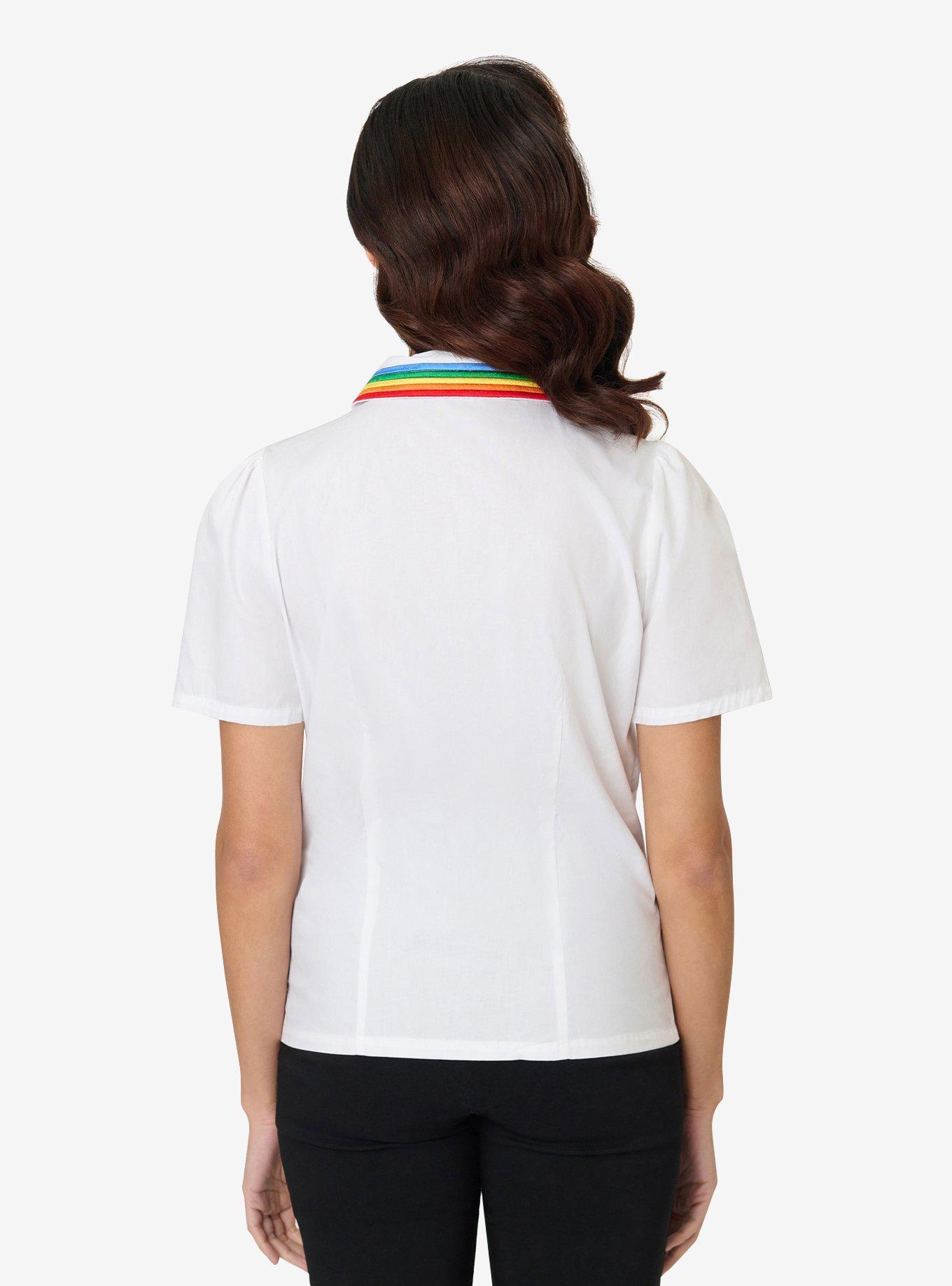 Unique Vintage White Rainbow Embroidered Collar Blouse, , hi-res
