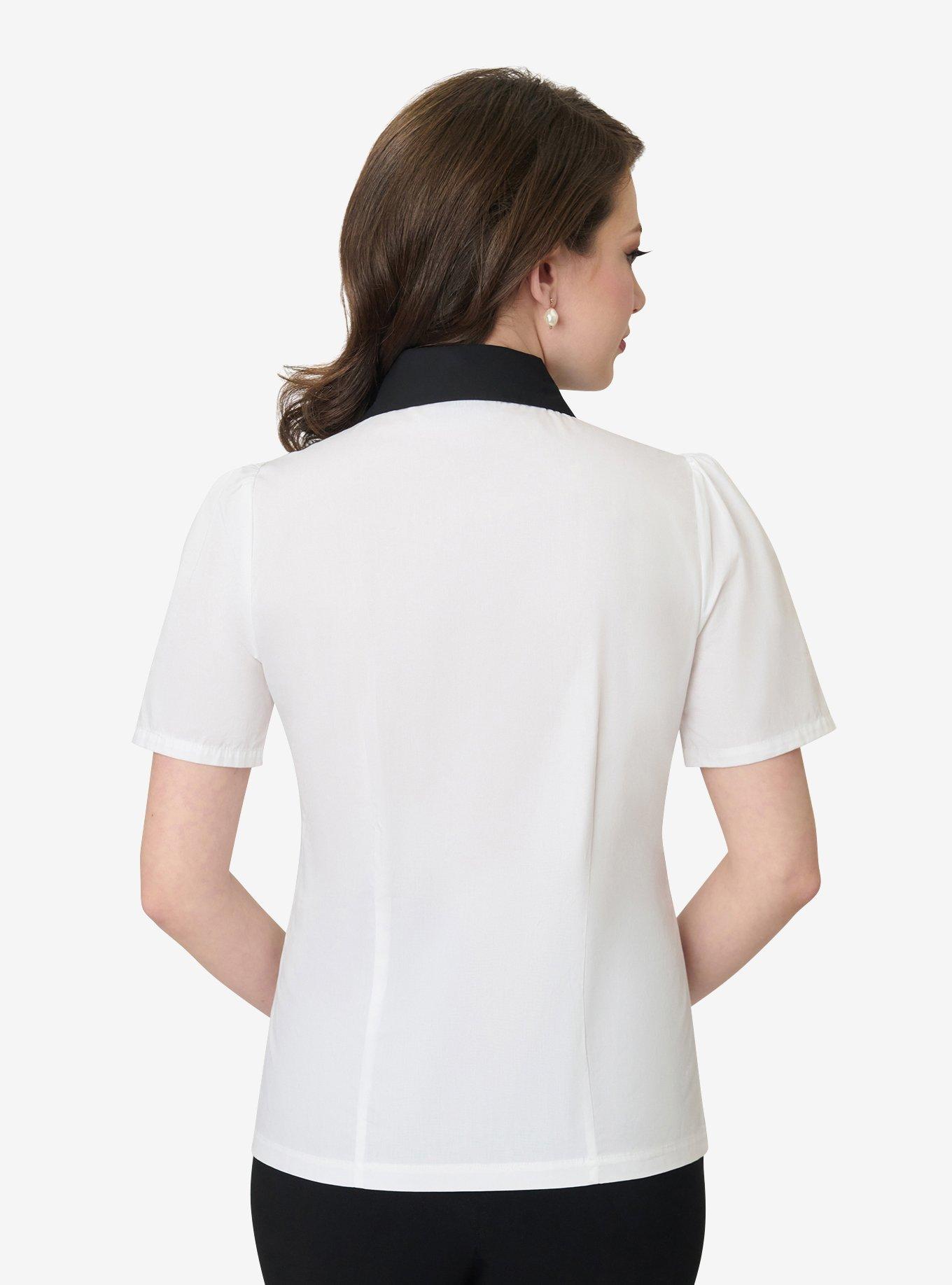 Unique Vintage White Planet Embroidered Collared Blouse, , hi-res