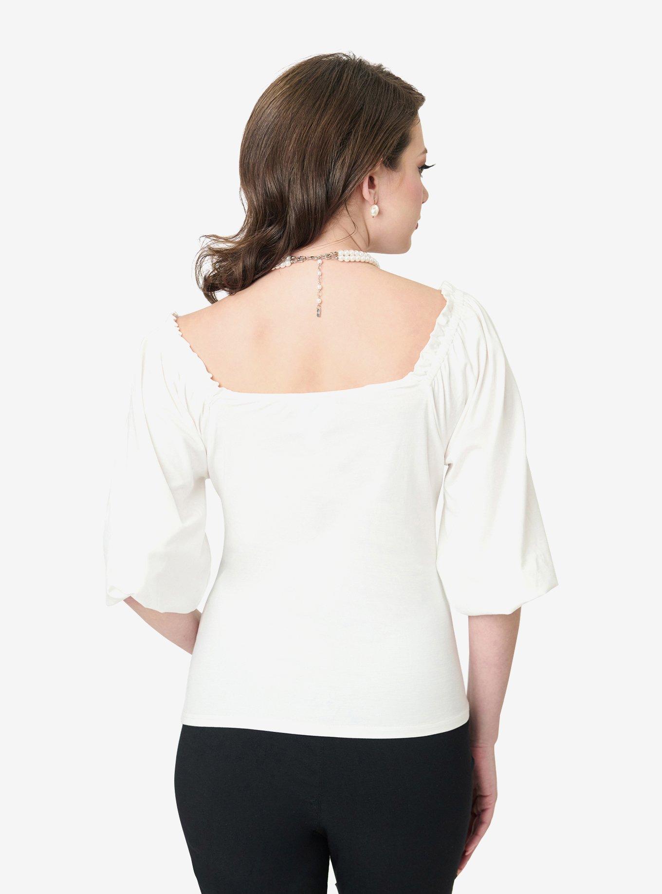 Unique Vintage White Peasant Sleeve Blouse, , hi-res