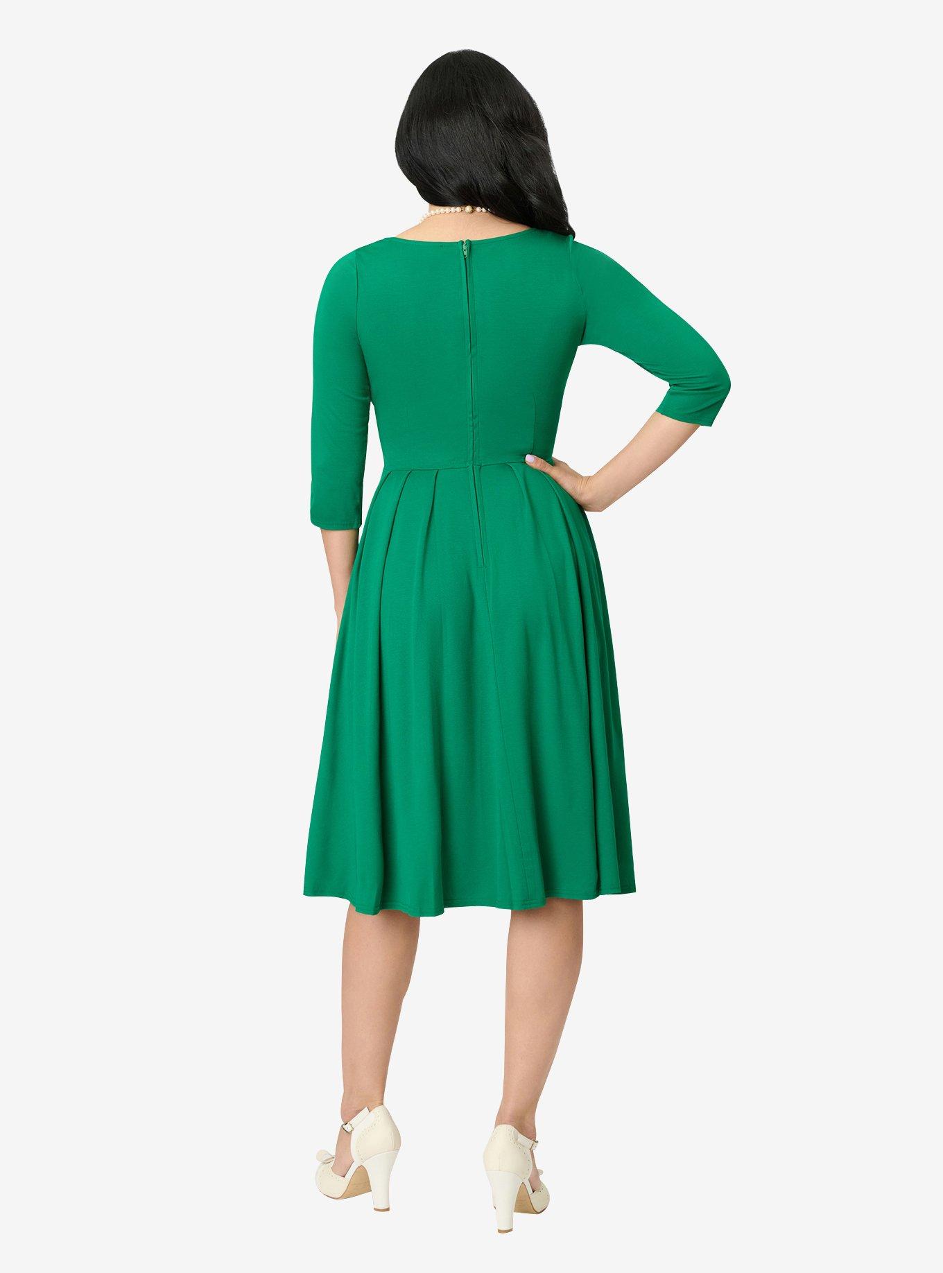 Unique Vintage Green Bengaline Front Twist Swing Dress, , hi-res