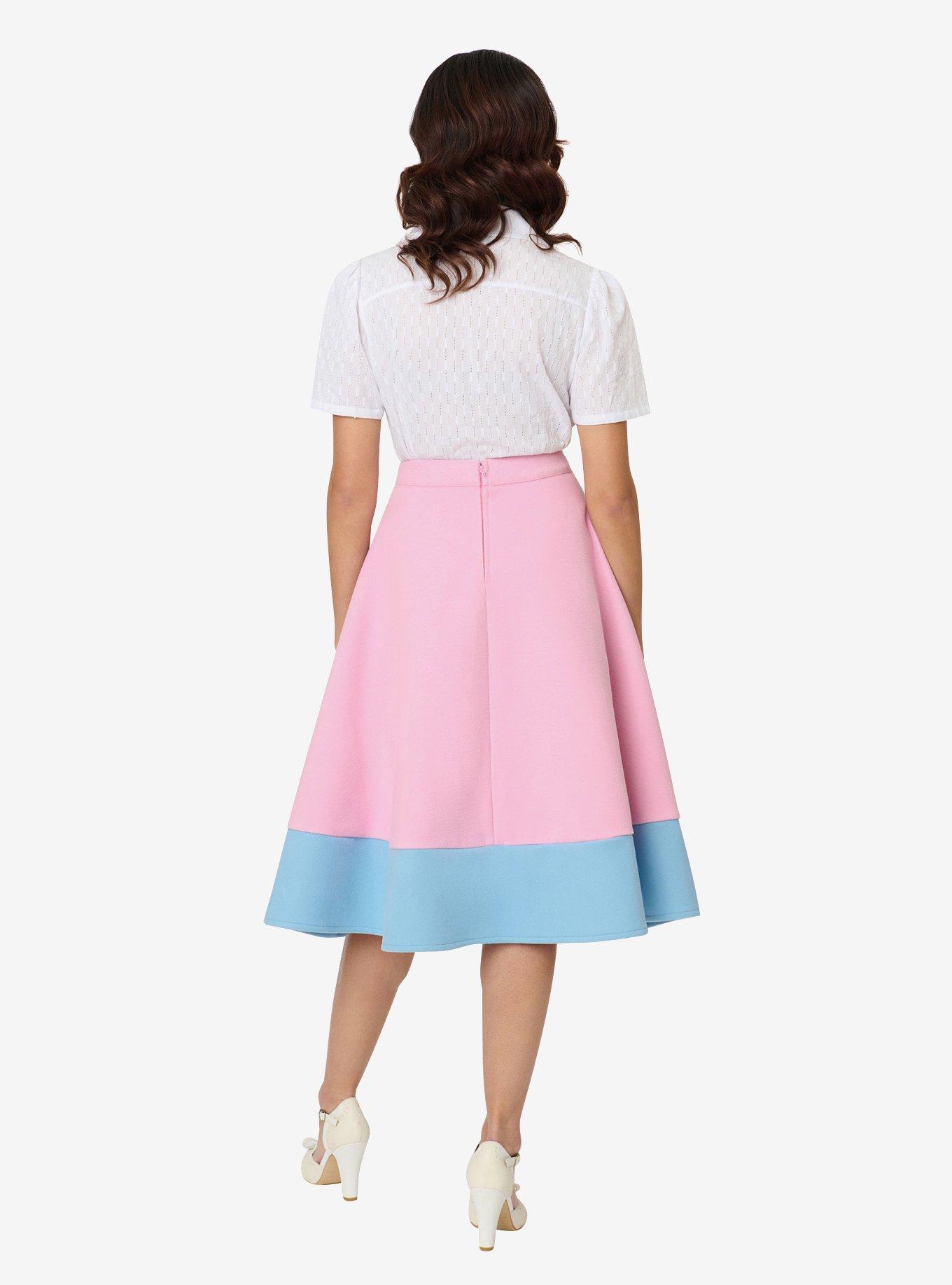 Unique Vintage Pink & Blue Bunny Soda Shop Swing Skirt, , hi-res