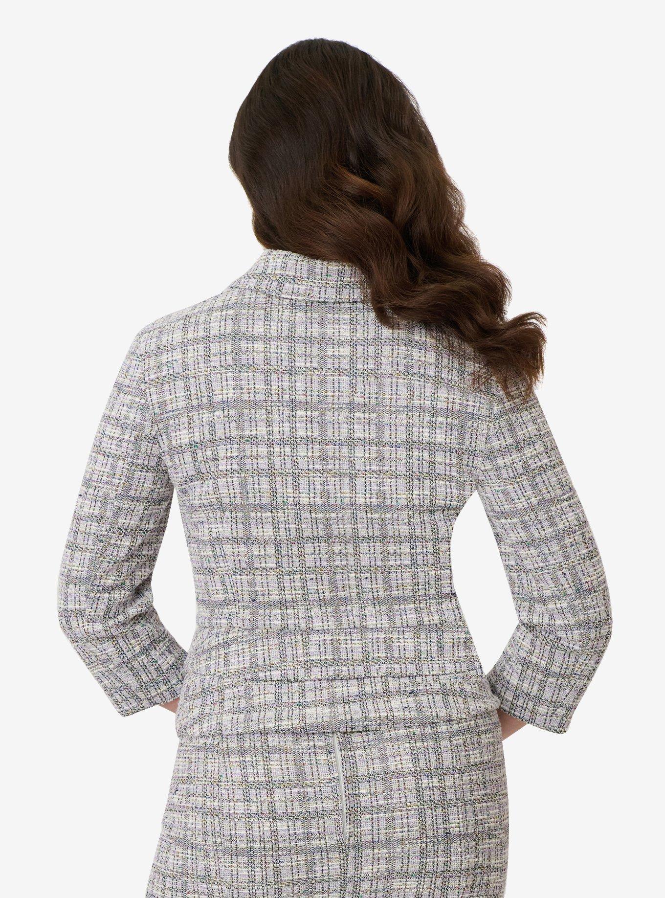 Unique Vintage Lavender Plaid Boucle Peplum Jacket, , hi-res