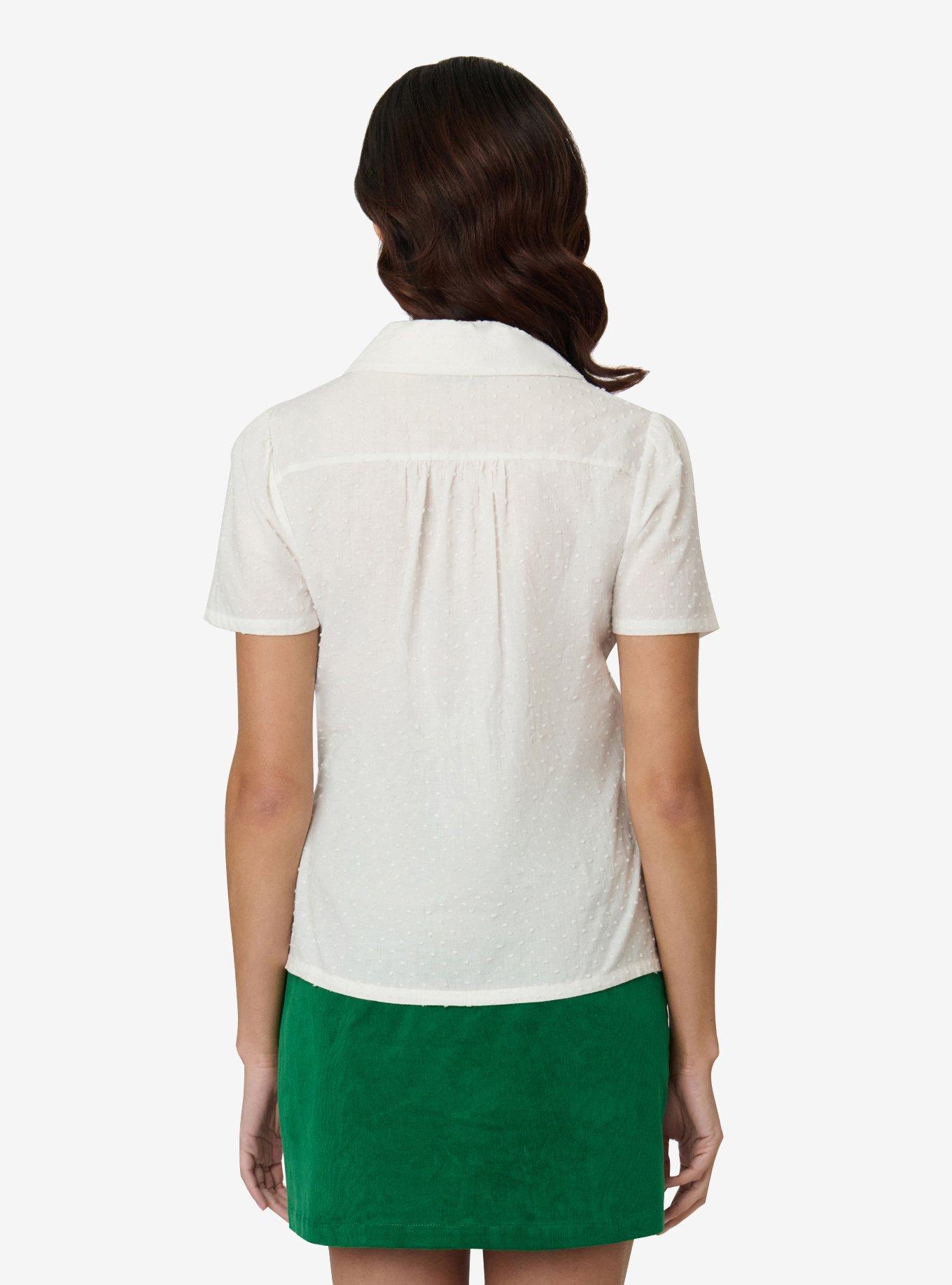 Unique Vintage White Swiss Dot & Tulip Notched Collar Blouse, , hi-res