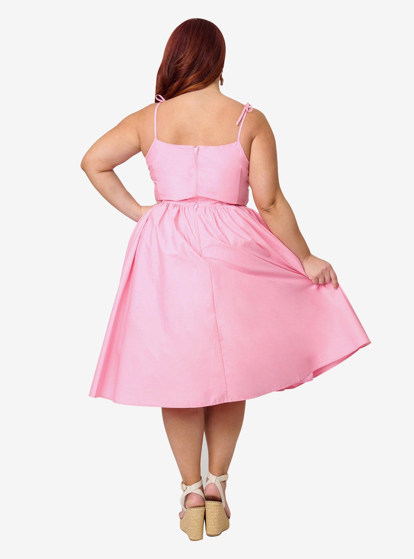 Unique Vintage Plus Size Light Pink Sleeveless Cotton Swing Dress, , hi-res
