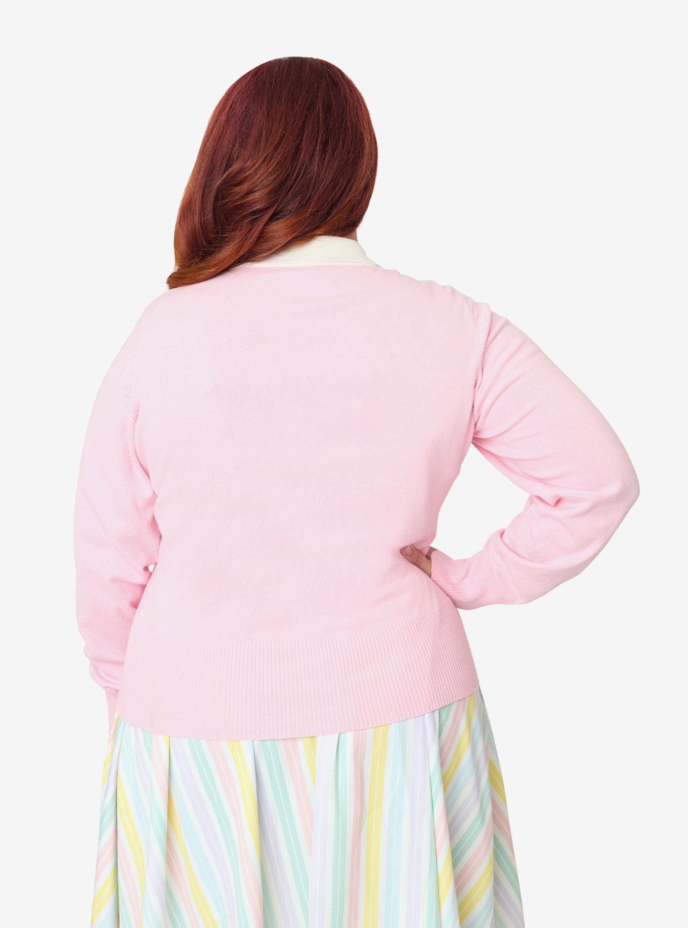 Unique Vintage Plus Size Pink Chick Embroidered Cardigan, , hi-res