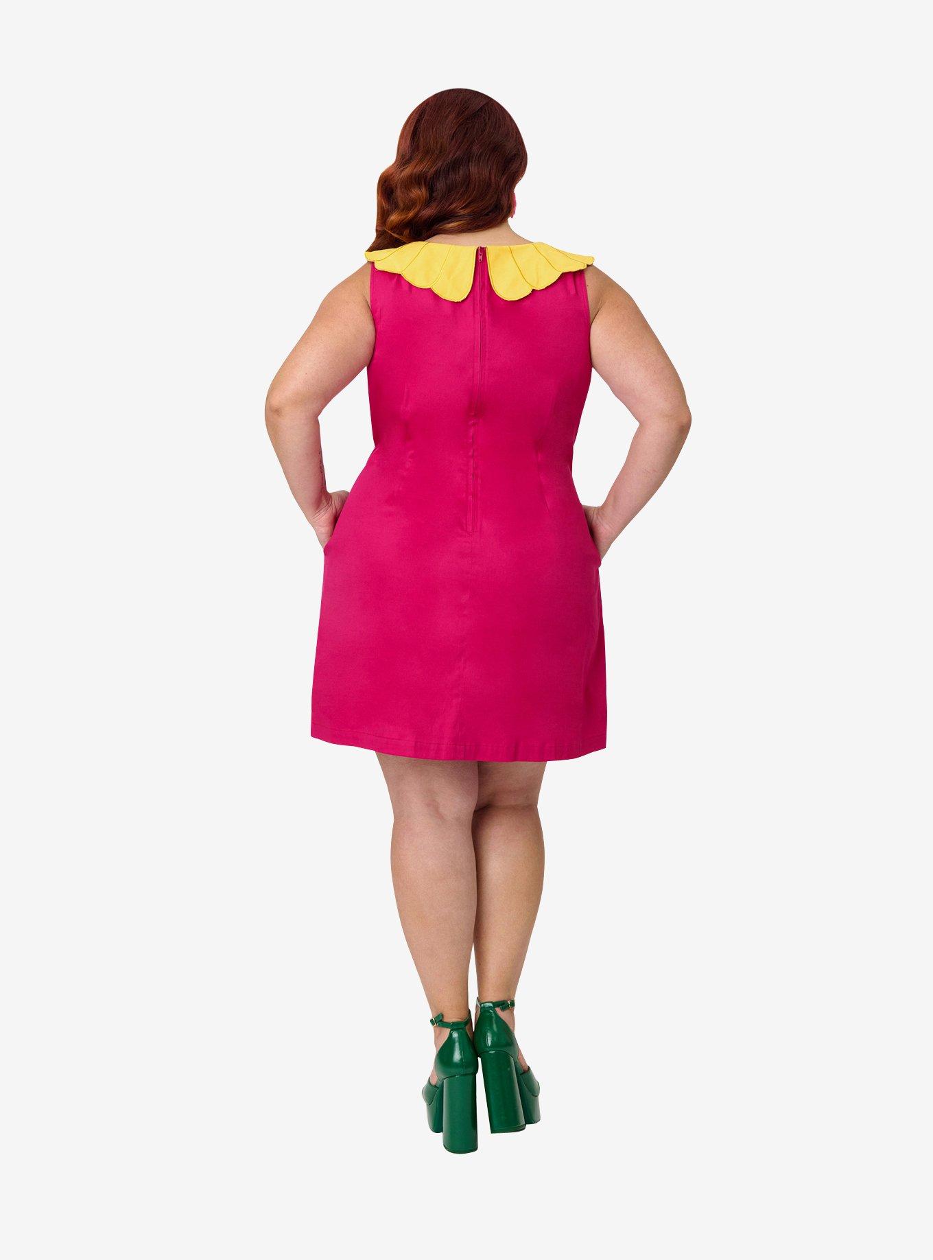 Smak Parlour Plus Size Hot Pink & Yellow Petal Collar Cotton Shift Dress, , hi-res