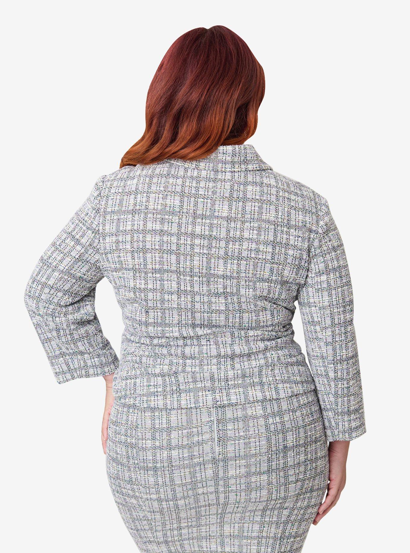 Unique Vintage Plus Size Lavender Plaid Boucle Peplum Jacket, , hi-res