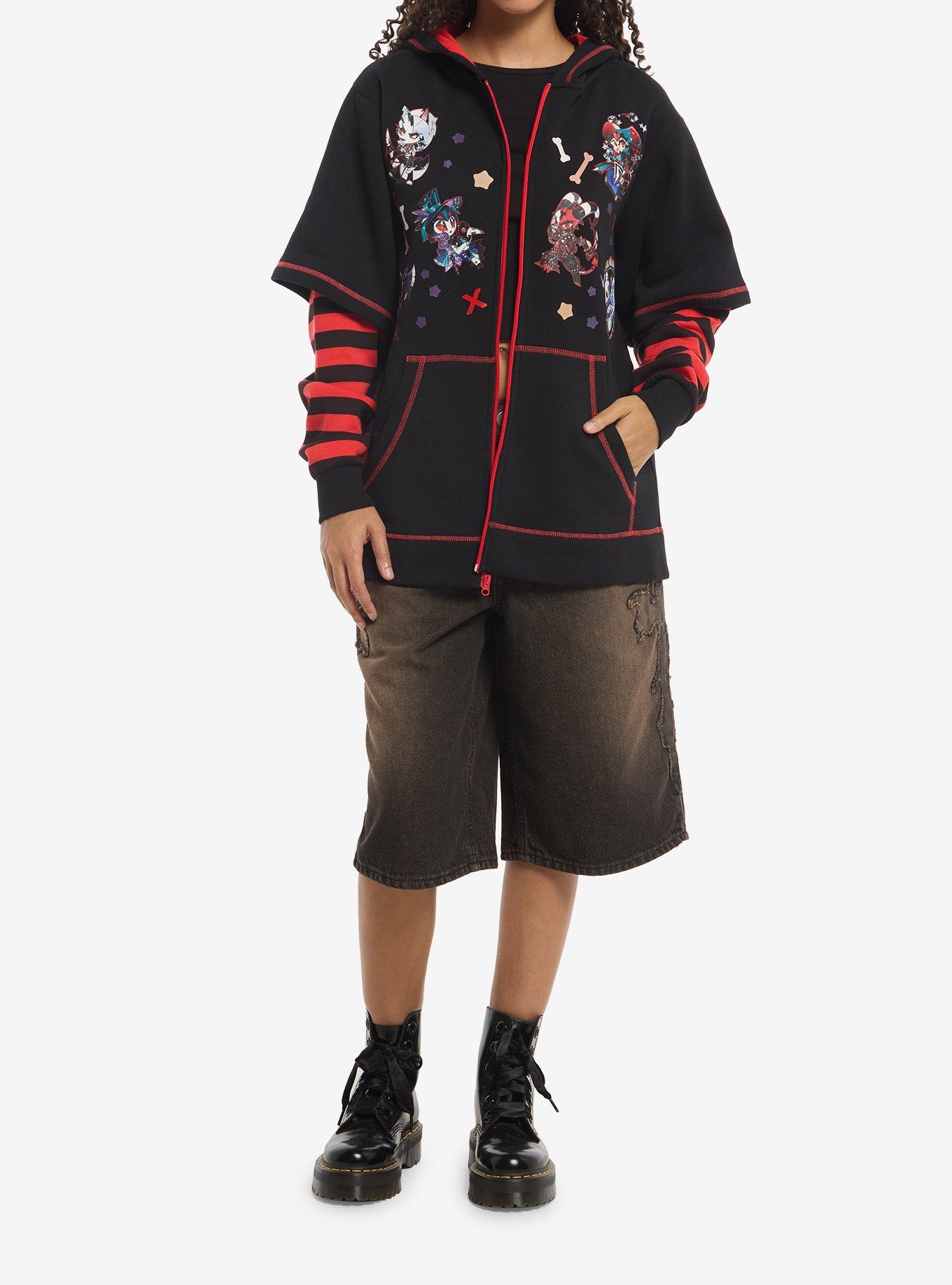 Helluva Boss Chibi Character Stripe Twofer Hoodie, BLACK, alternate - view 3