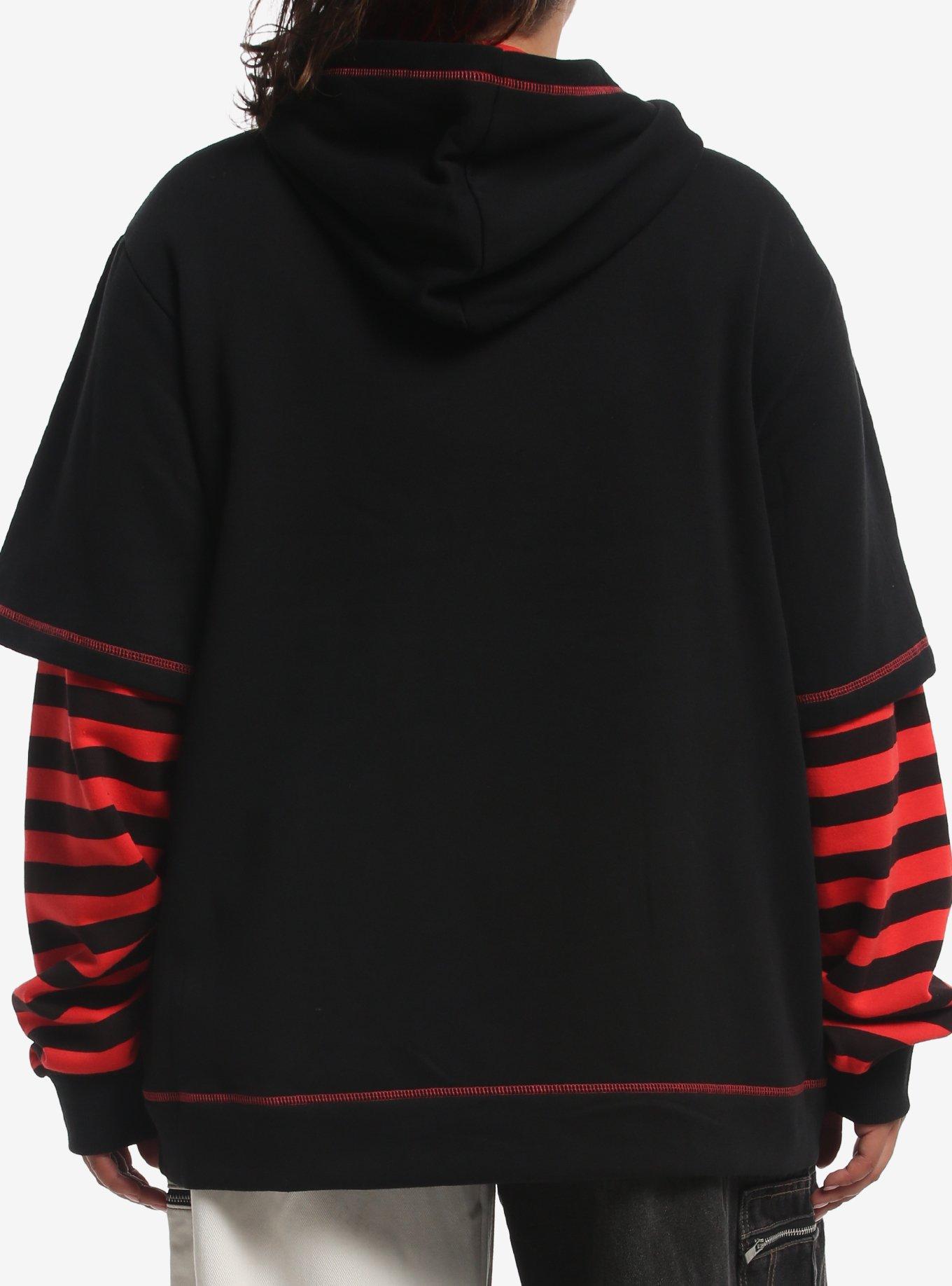 Helluva Boss Chibi Character Stripe Twofer Hoodie Plus Size, BLACK, alternate - view 3