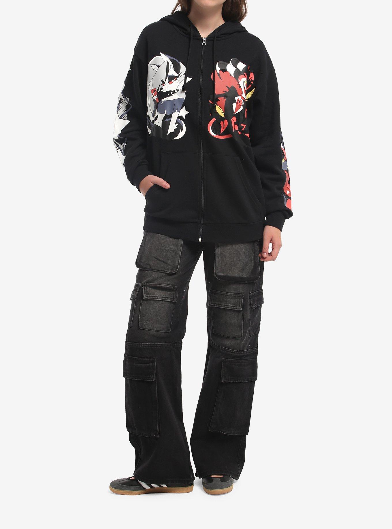 Helluva Boss Loona & Blitz Split Girls Hoodie, BLACK, alternate - view 3