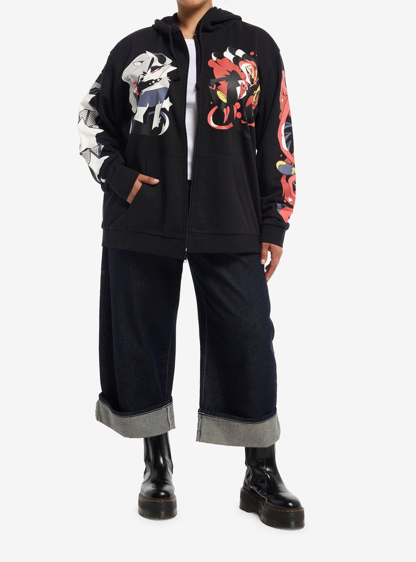 Helluva Boss Loona & Blitz Split Girls Hoodie Plus Size, BLACK, alternate - view 3