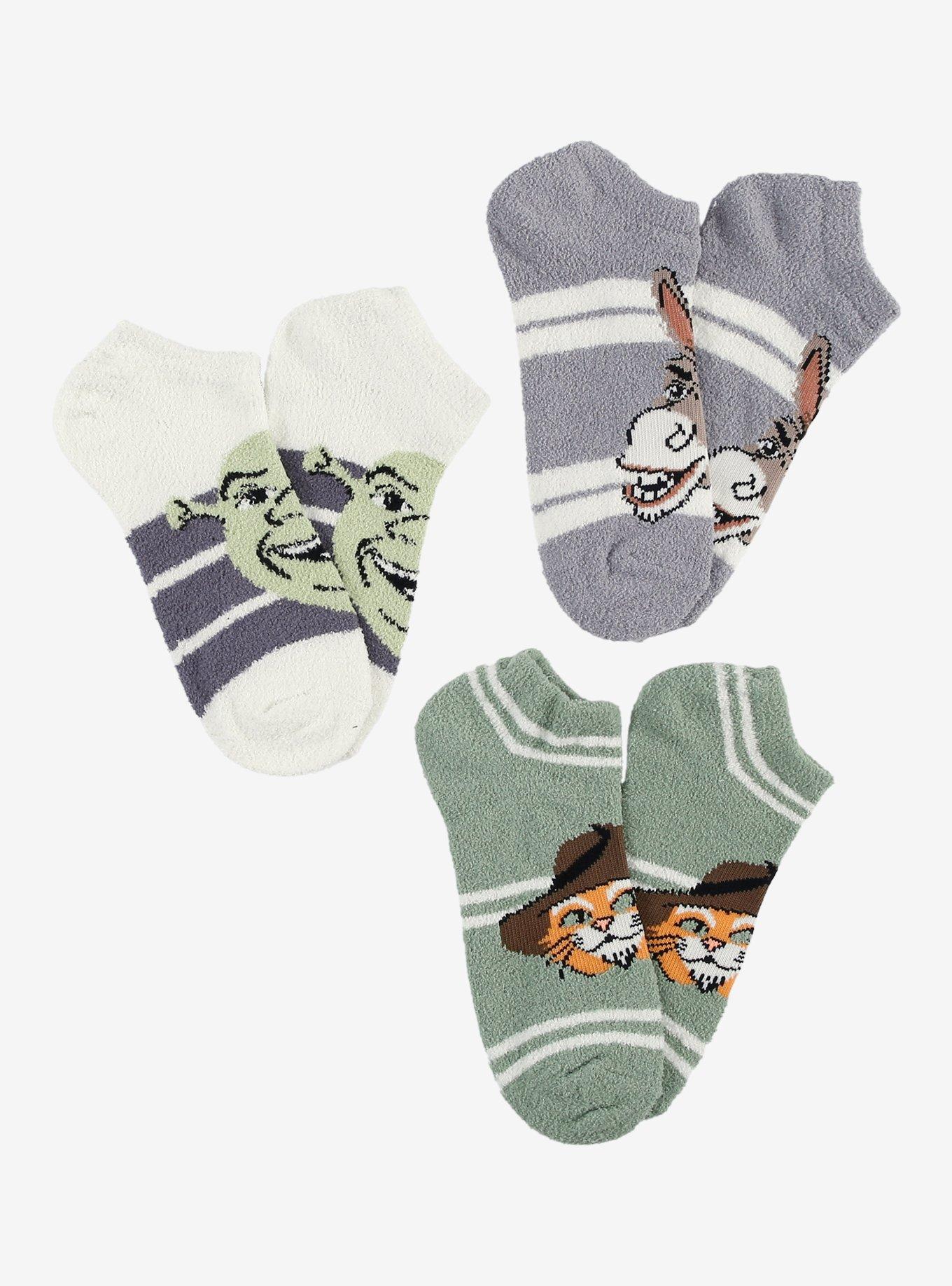 Shrek Trio Fuzzy No-Show Socks 3 Pair, , hi-res