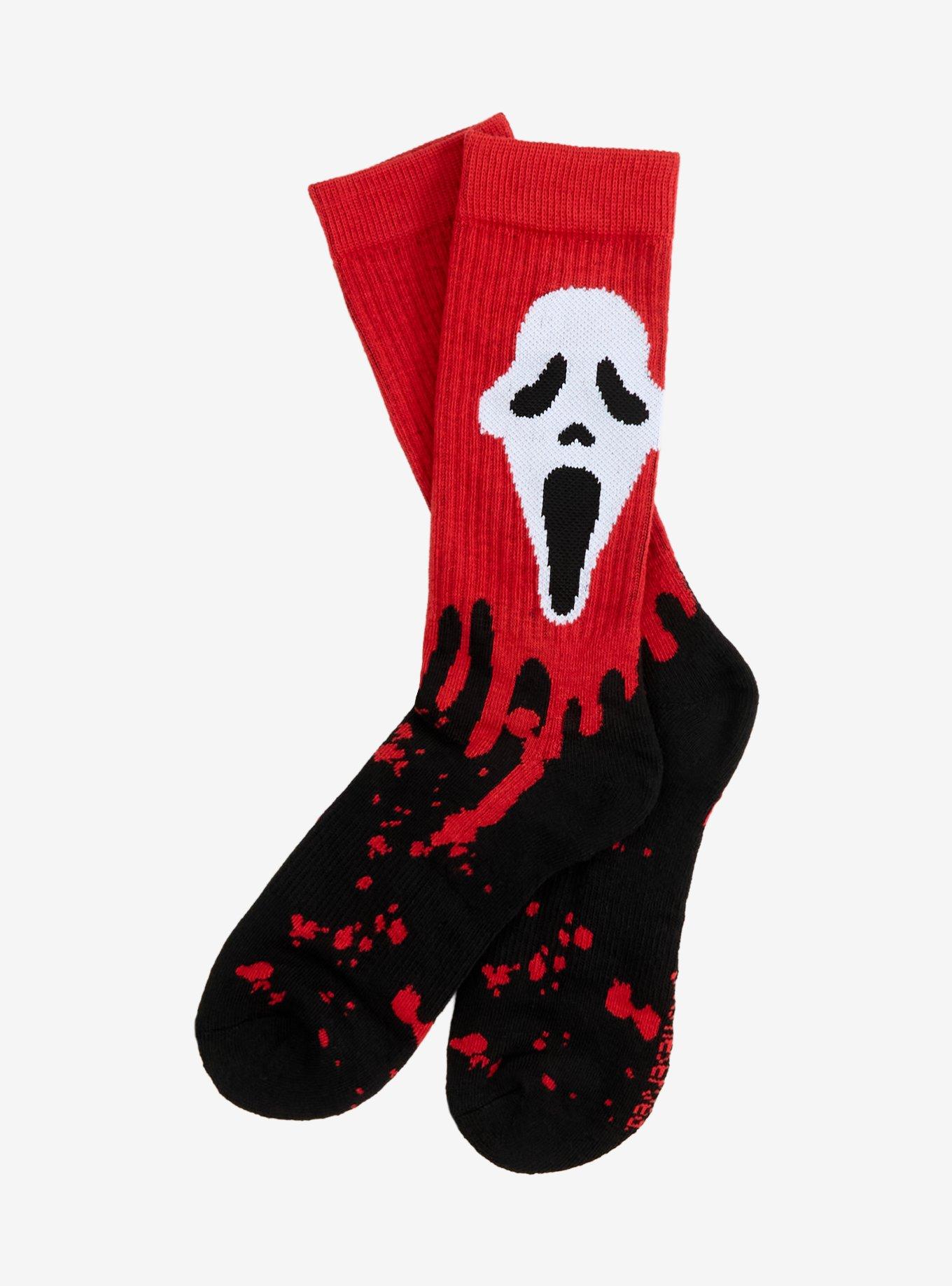 Ghost Face Red Blood Splatter Crew Socks, , hi-res
