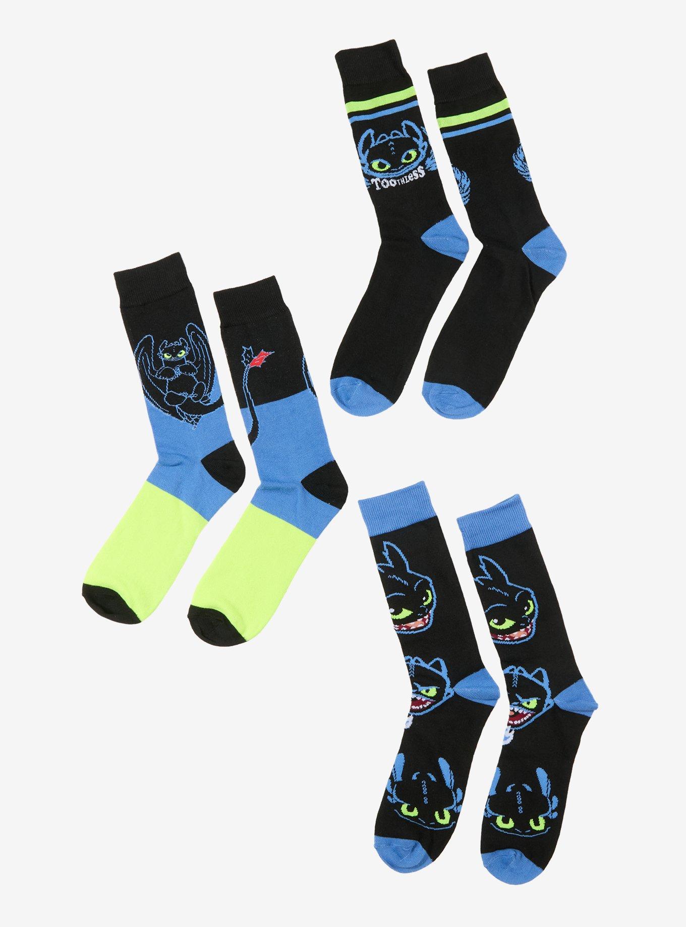 How To Train Your Dragon Toothless Blue & Green Crew Socks 3 Pair, , hi-res