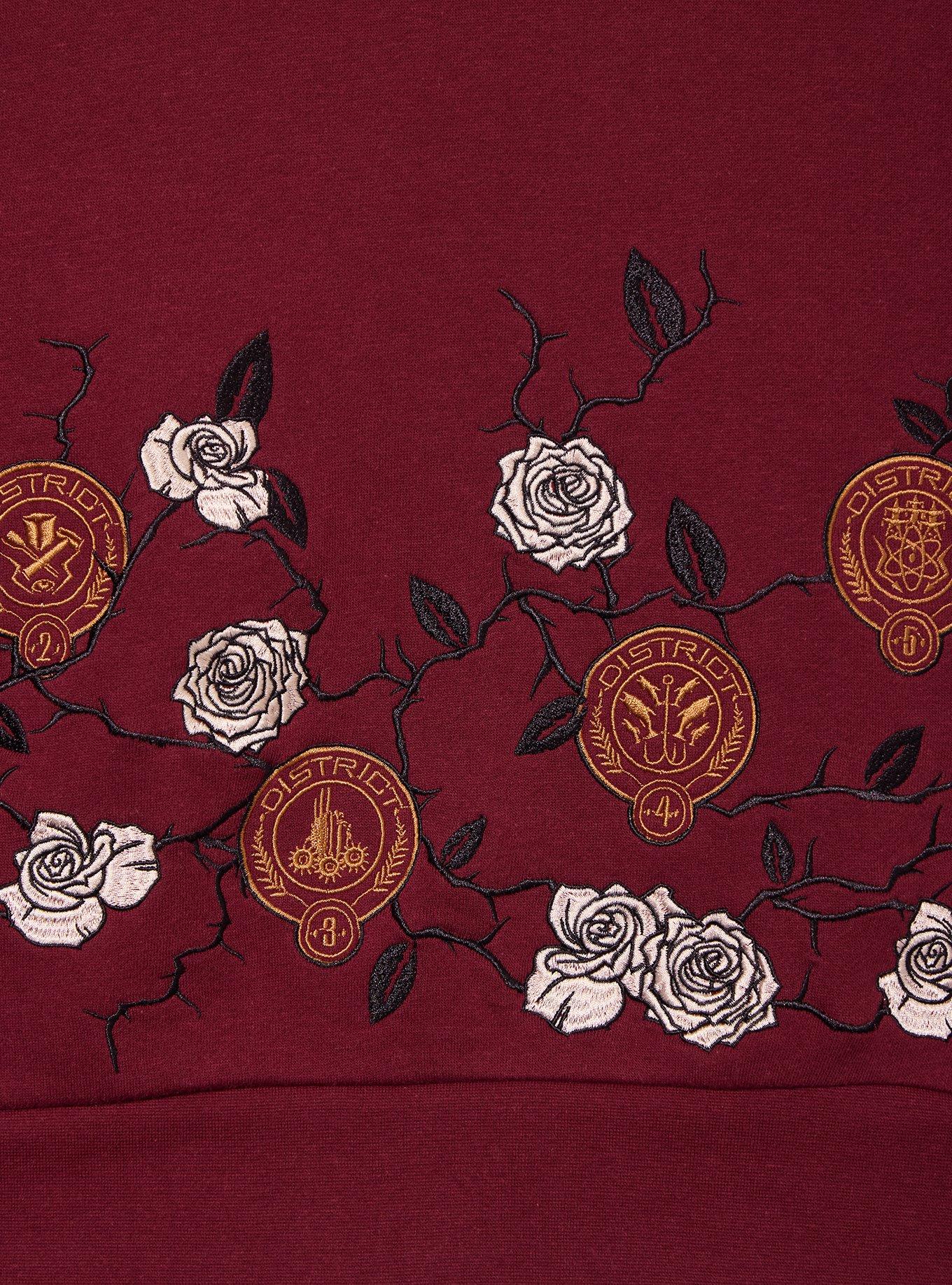 The Hunger Games Floral Women's Embroidered Crewneck - BoxLunch Exclusive, BURGUNDY, alternate - view 4