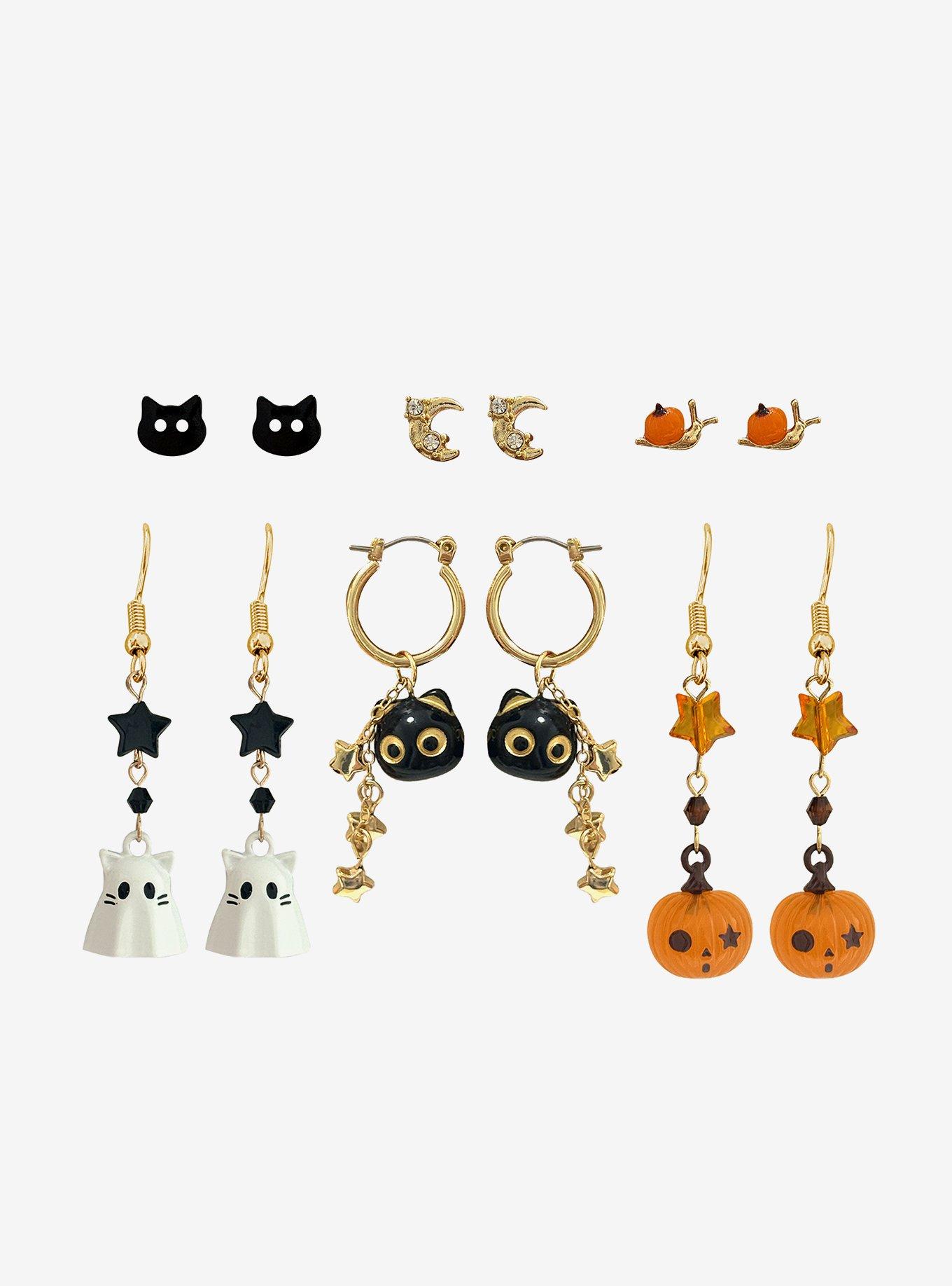 Thorn & Fable Fall Cat Pumpkin Earring Set, , hi-res