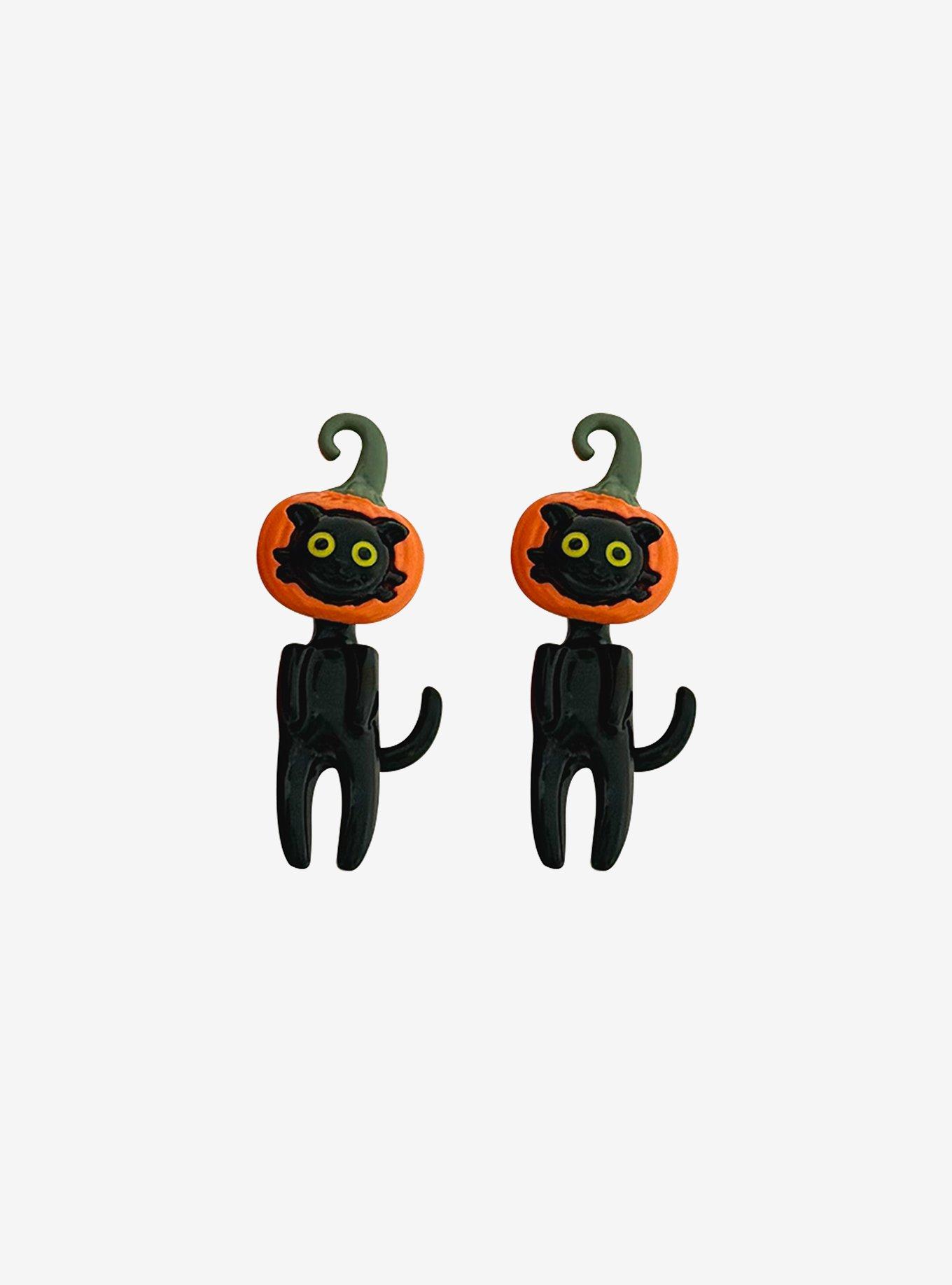 Thorn & Fable Fall Cat Pumpkin Front/Back Earrings, , hi-res