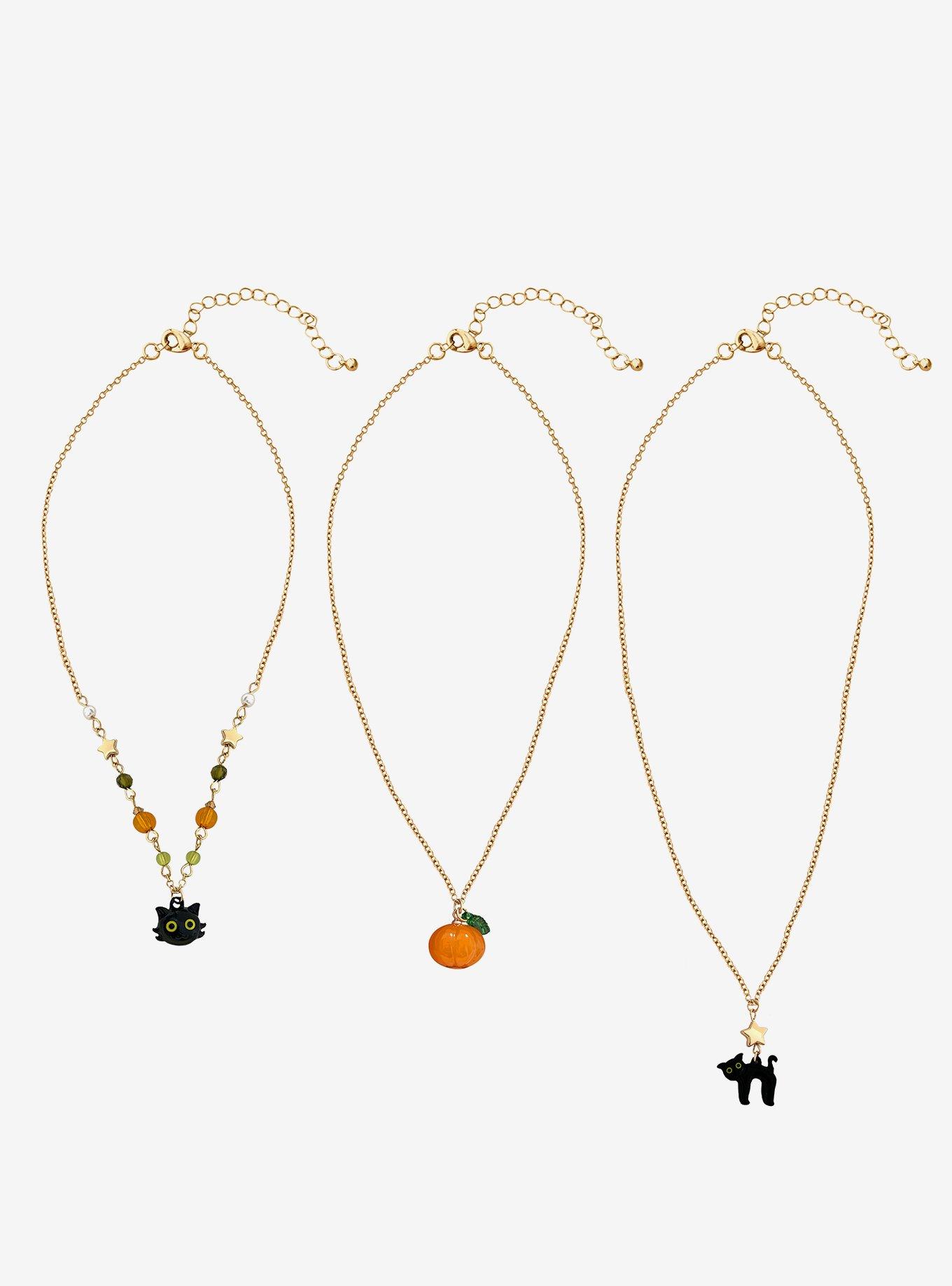 Thorn & Fable Fall Cat Pumpkin Necklace Set, , hi-res