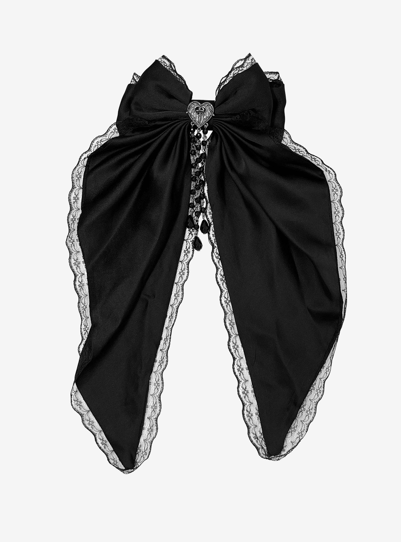 Cosmic Aura Bat Heart Bead Lace Hair Bow, , hi-res