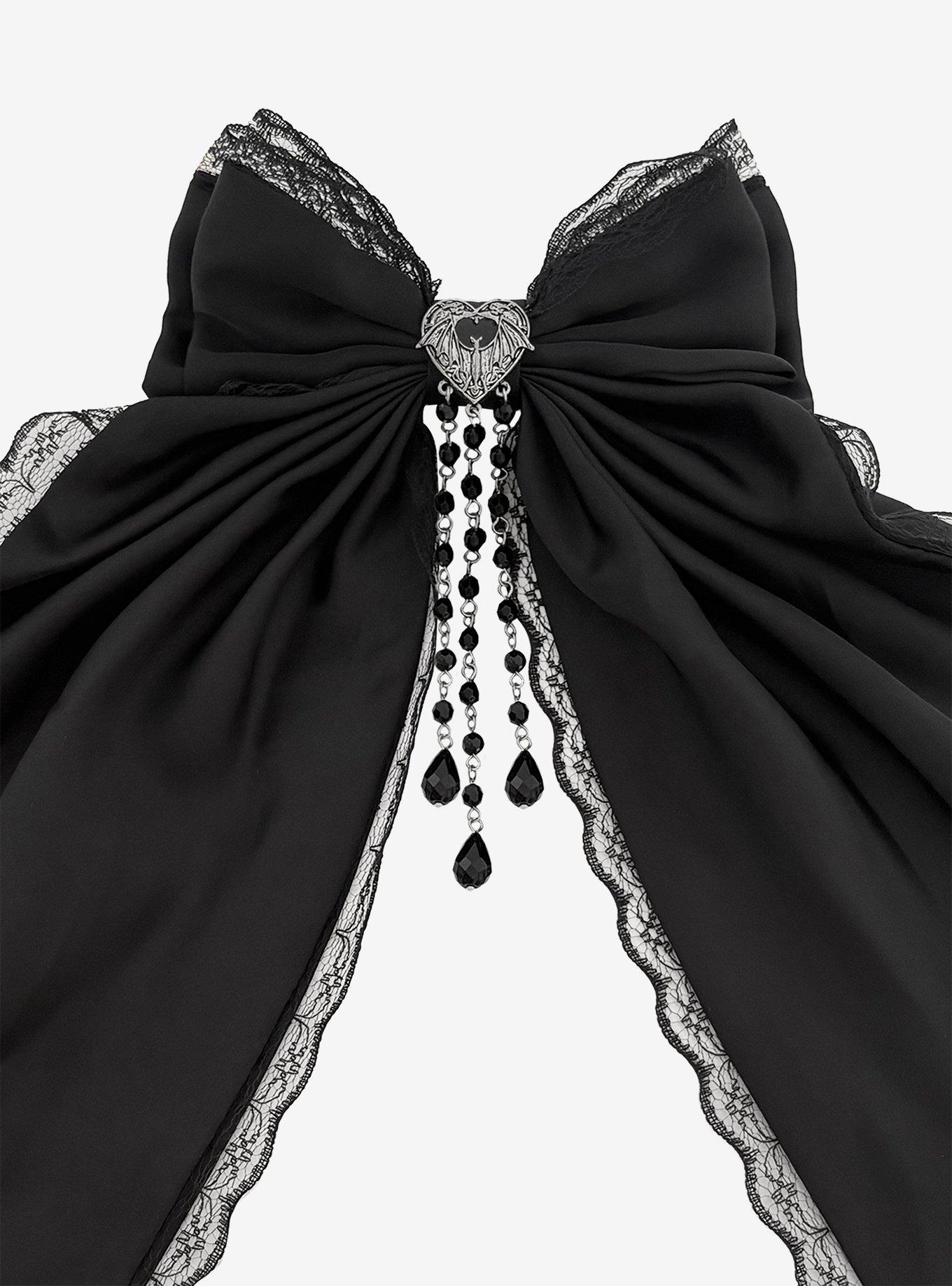 Cosmic Aura Bat Heart Bead Lace Hair Bow, , alternate - view 3