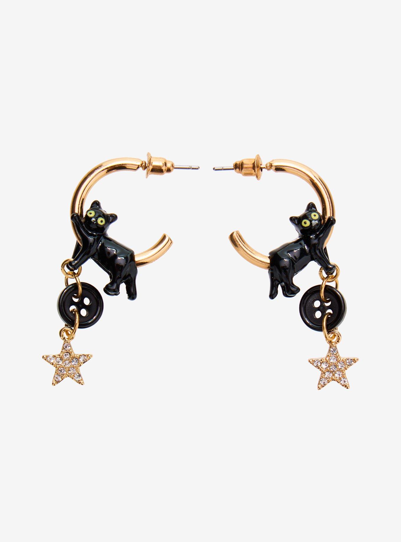 Thorn & Fable Cat Button Star Earrings, , hi-res