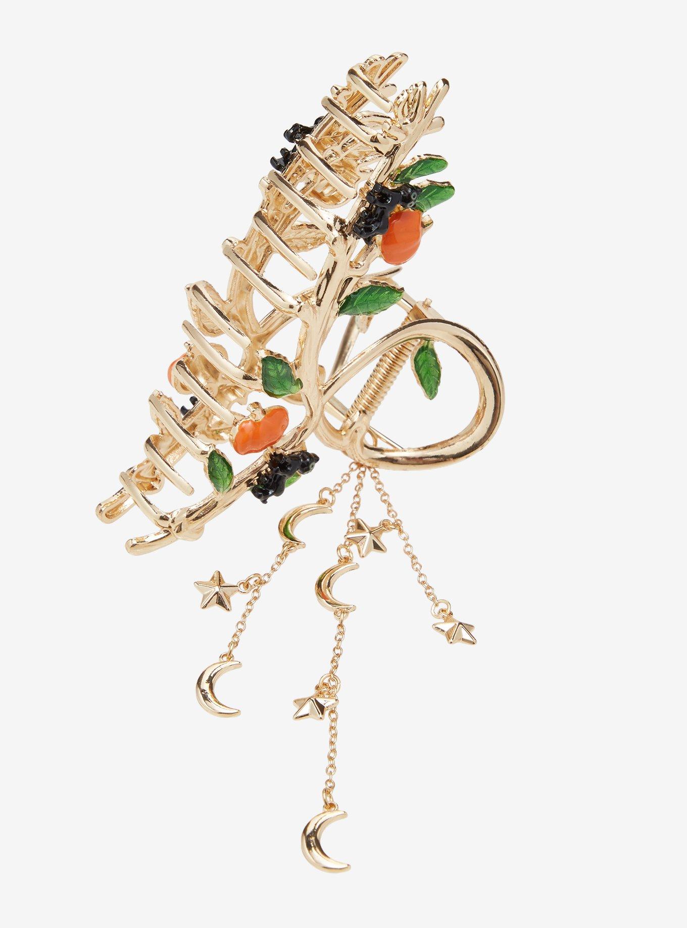 Thorn & Fable Black Cat Pumpkin Claw Hair Clip, , alternate - view 3