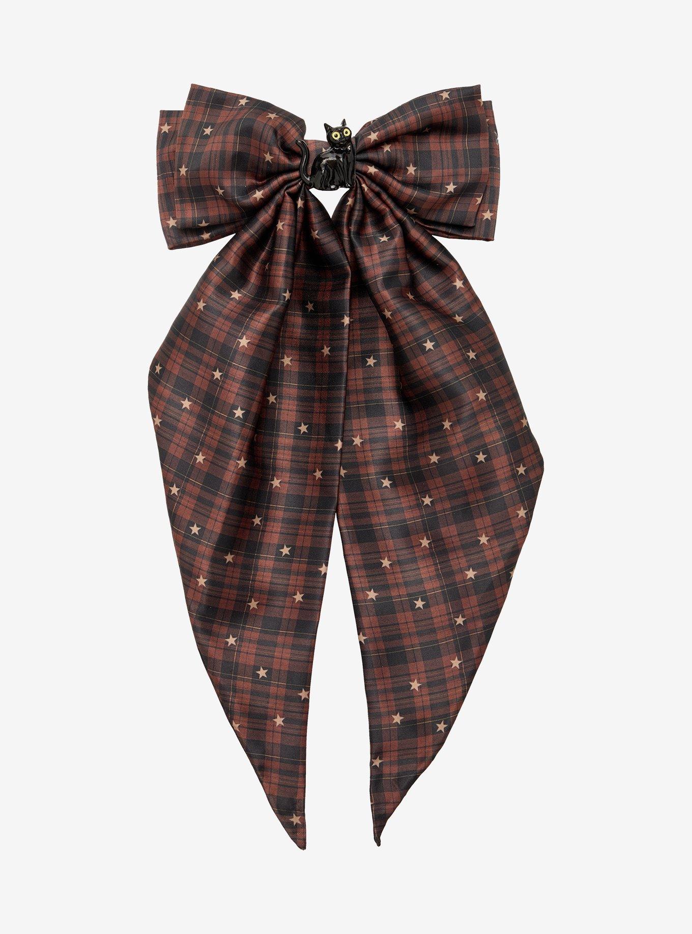 Thorn & Fable Black Cat Plaid Hair Bow, , hi-res