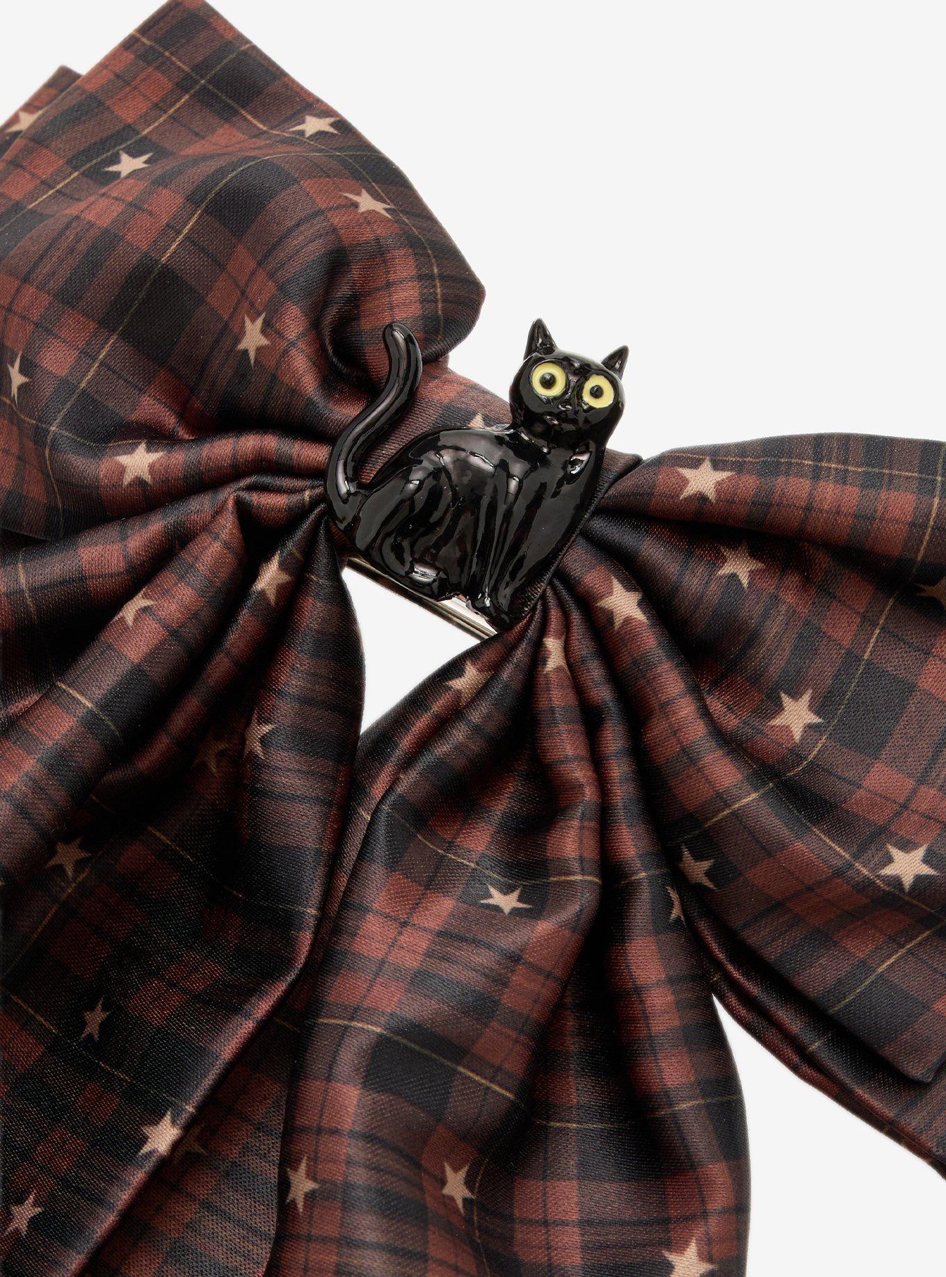 Thorn & Fable Black Cat Plaid Hair Bow, , alternate - view 3