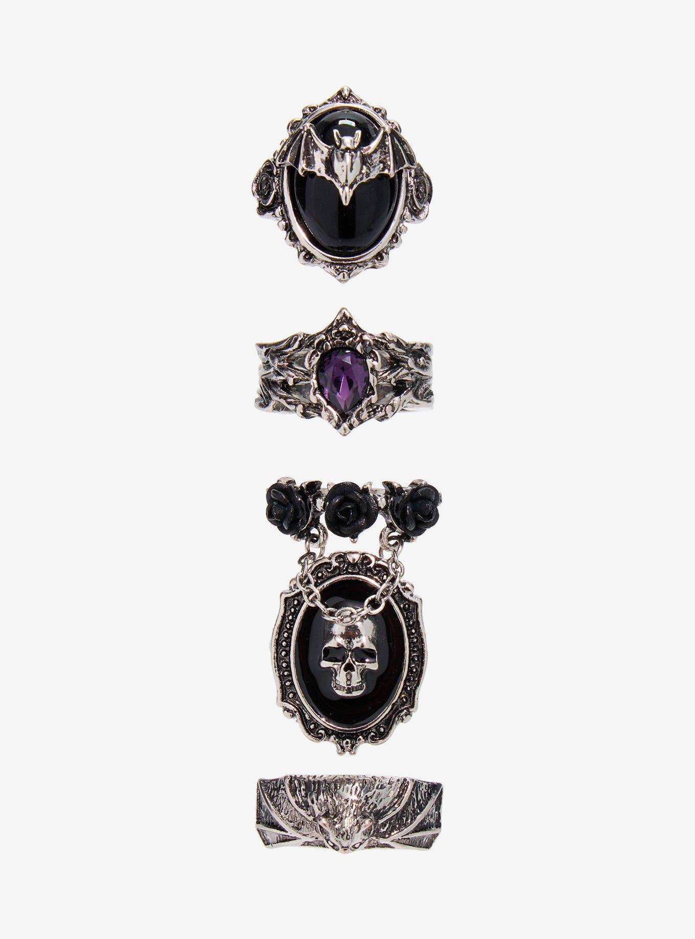 Cosmic Aura Gothic Bat Ring Set, , hi-res