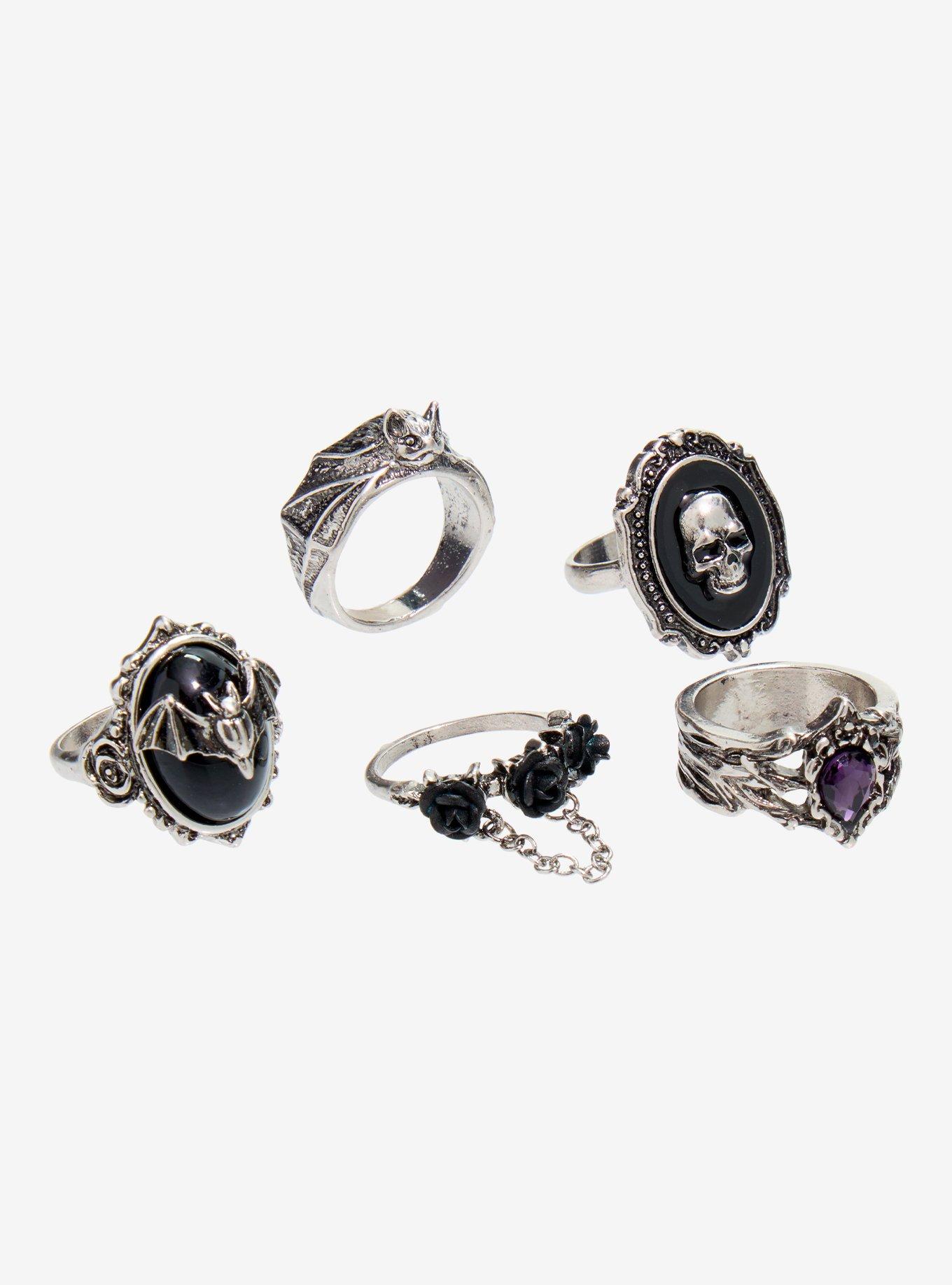 Cosmic Aura Gothic Bat Ring Set, , alternate - view 3
