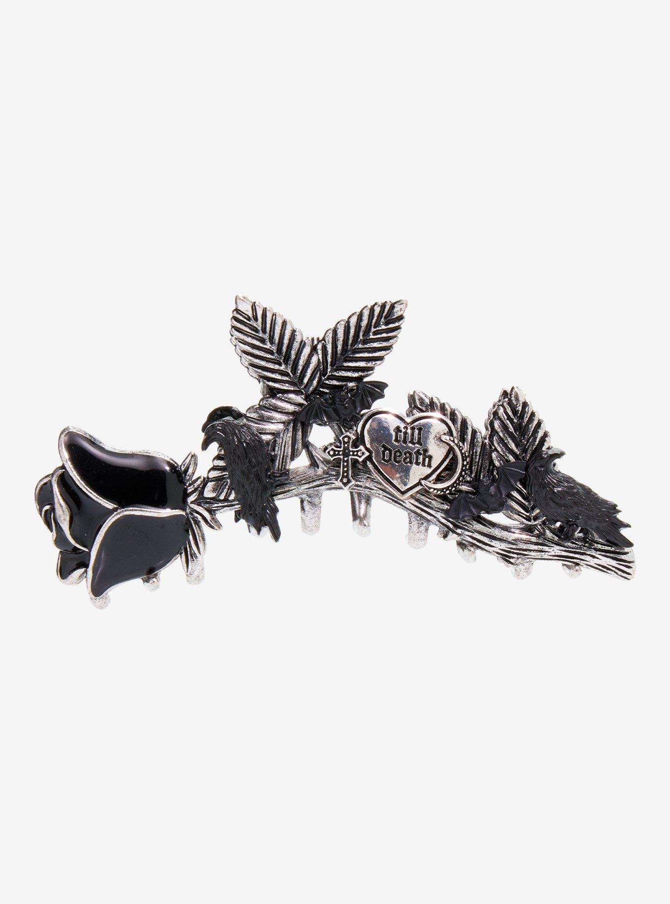 Cosmic Aura Black Rose Claw Hair Clip, , hi-res