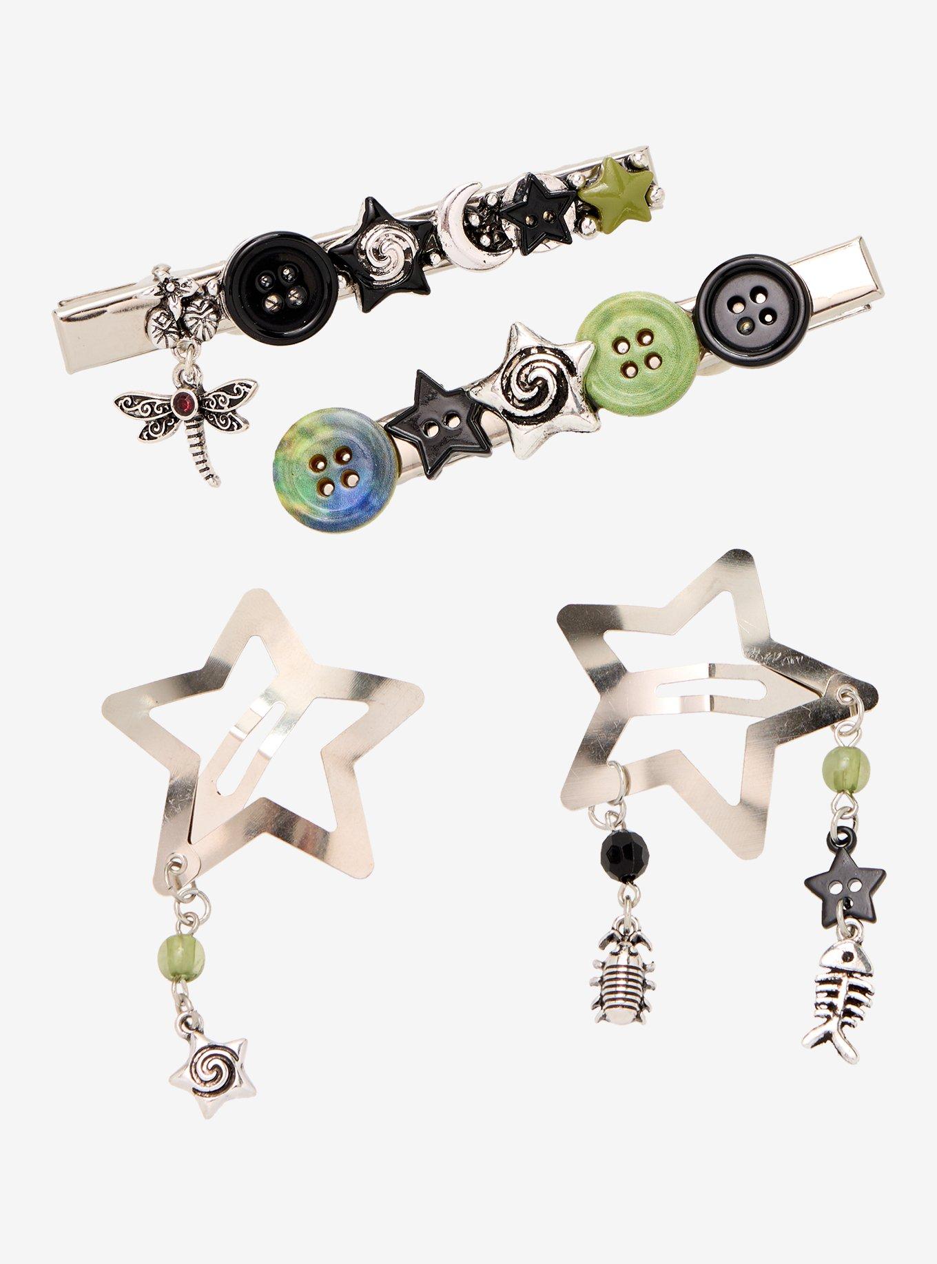 Thorn & Fable Button Star Hair Clip Set, , hi-res