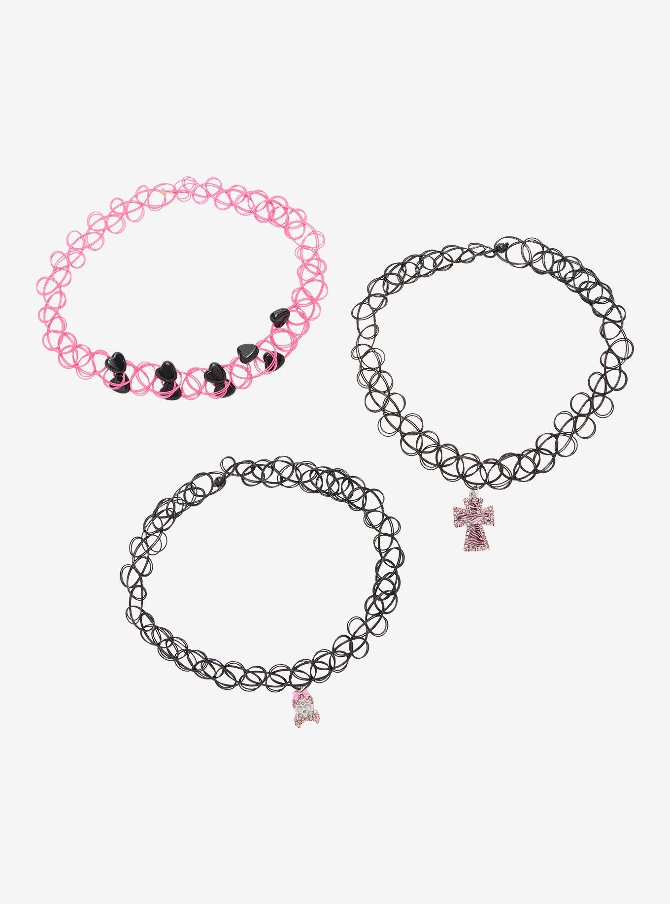Skull & Crossbones Rhinestone Cross Tattoo Choker Set, , hi-res
