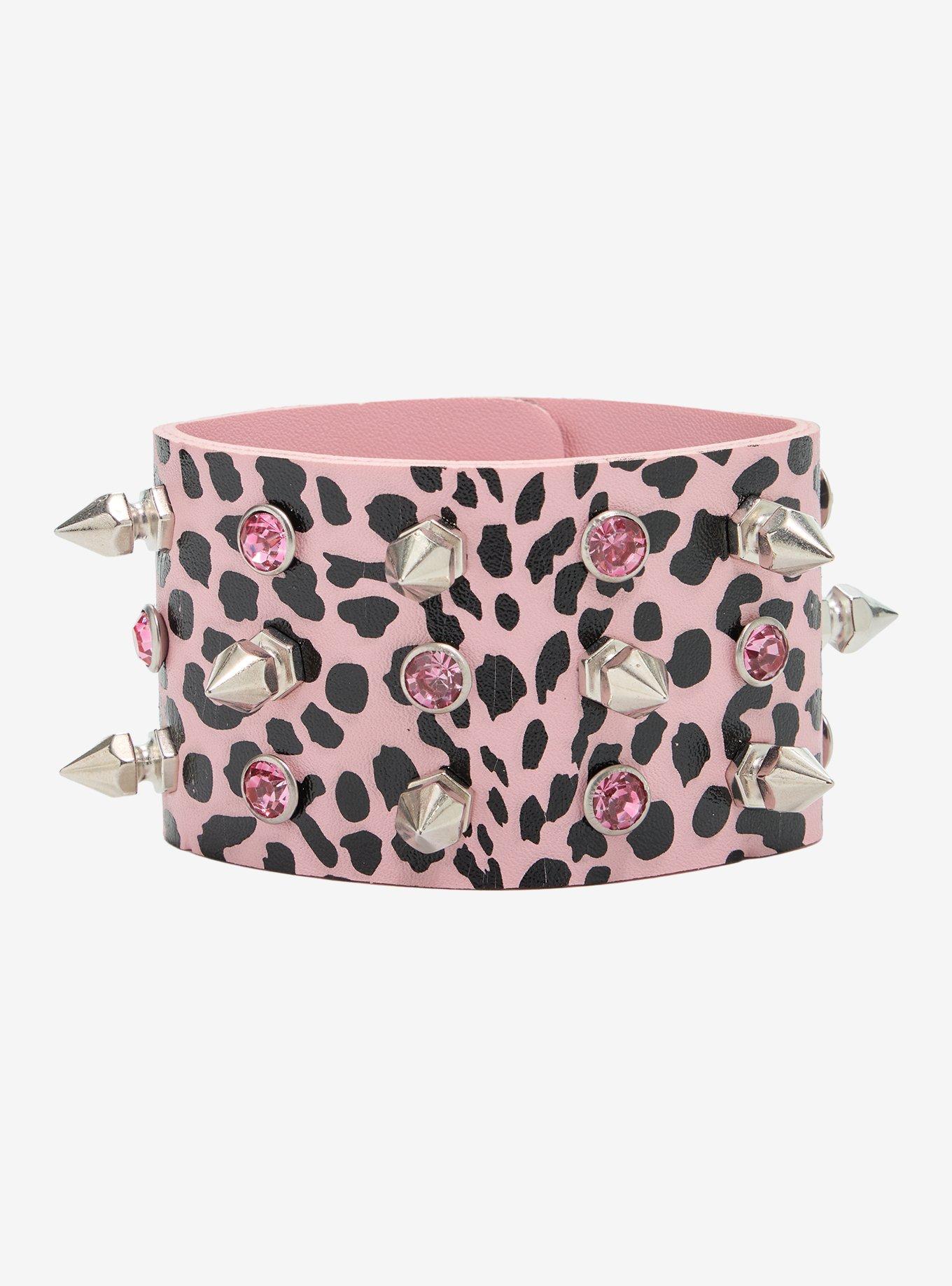 Pink Leopard Stud Gem Spike Cuff Bracelet, , hi-res