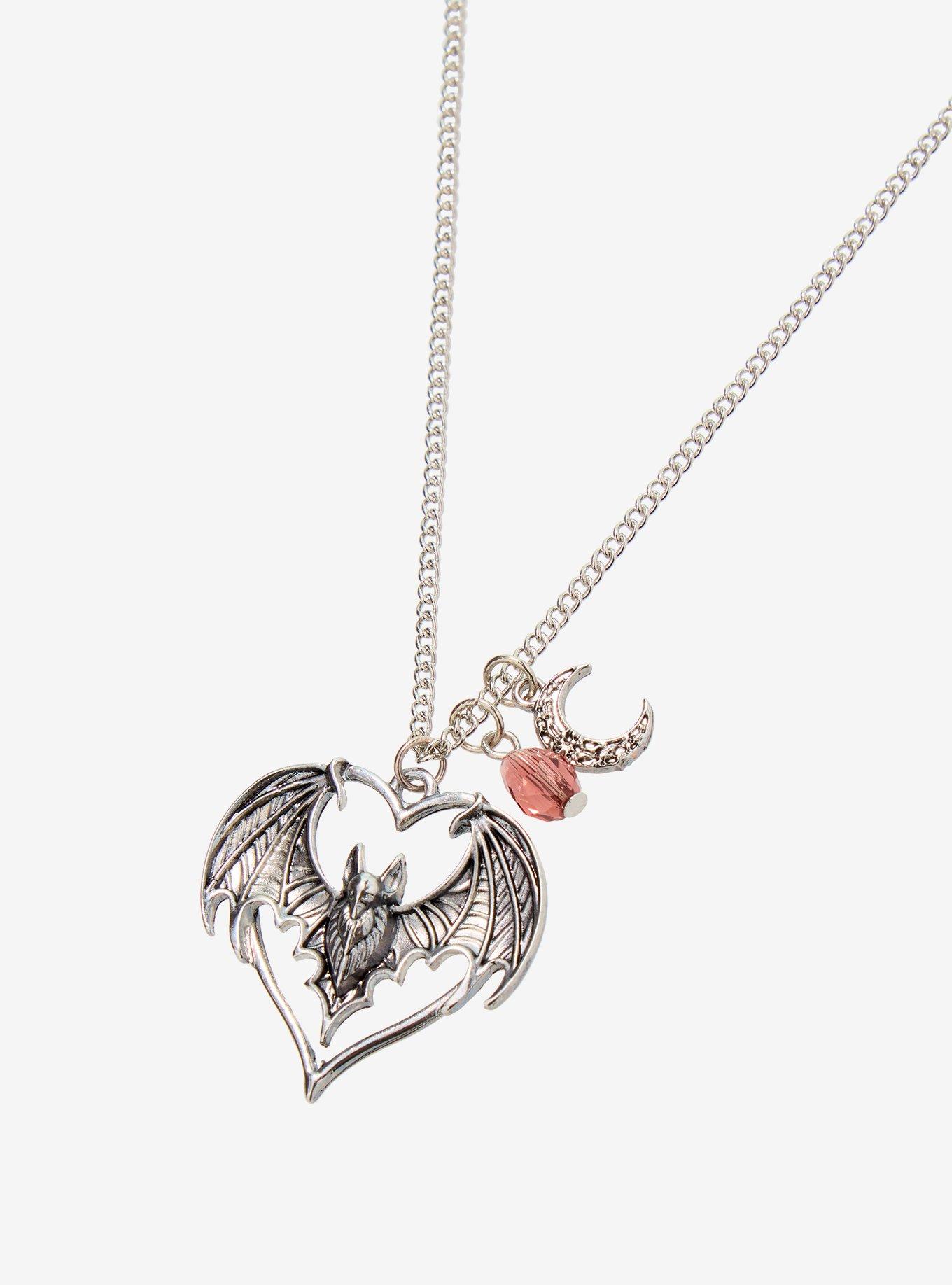 Cosmic Aura Bat Heart Celestial Pendant Necklace, , alternate - view 3