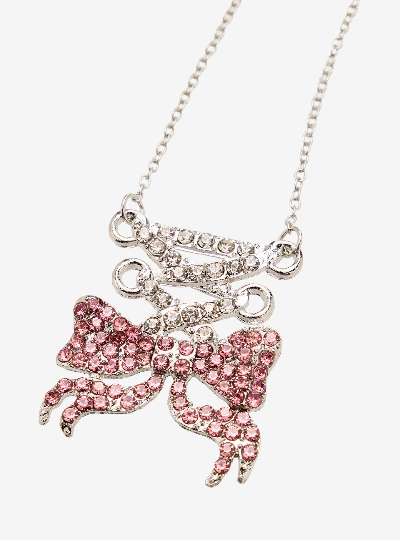 Pink Bling Shoelace Bow Necklace, , alternate - view 3