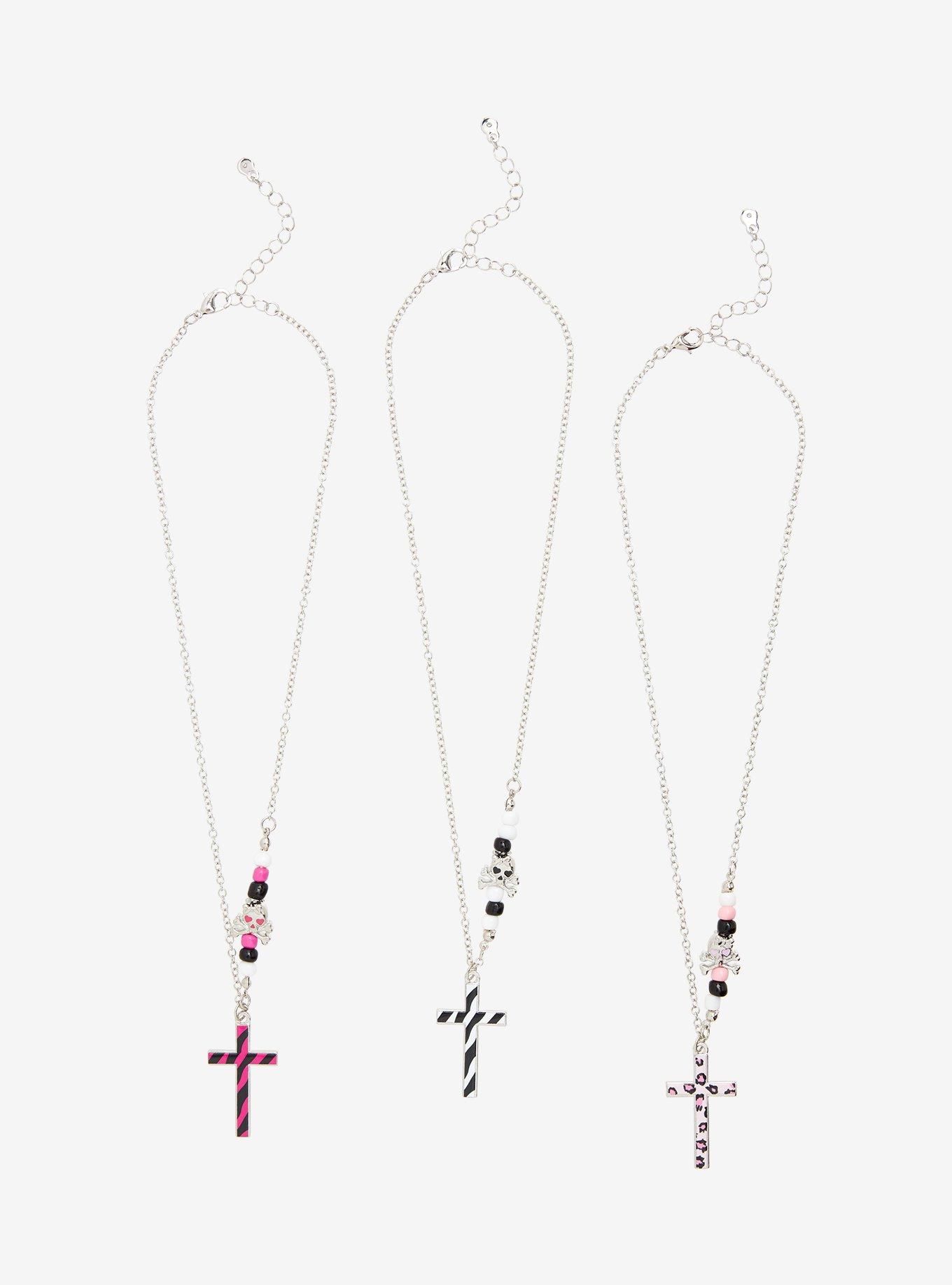 Animal Print Cross Best Friend Necklace Set, , hi-res
