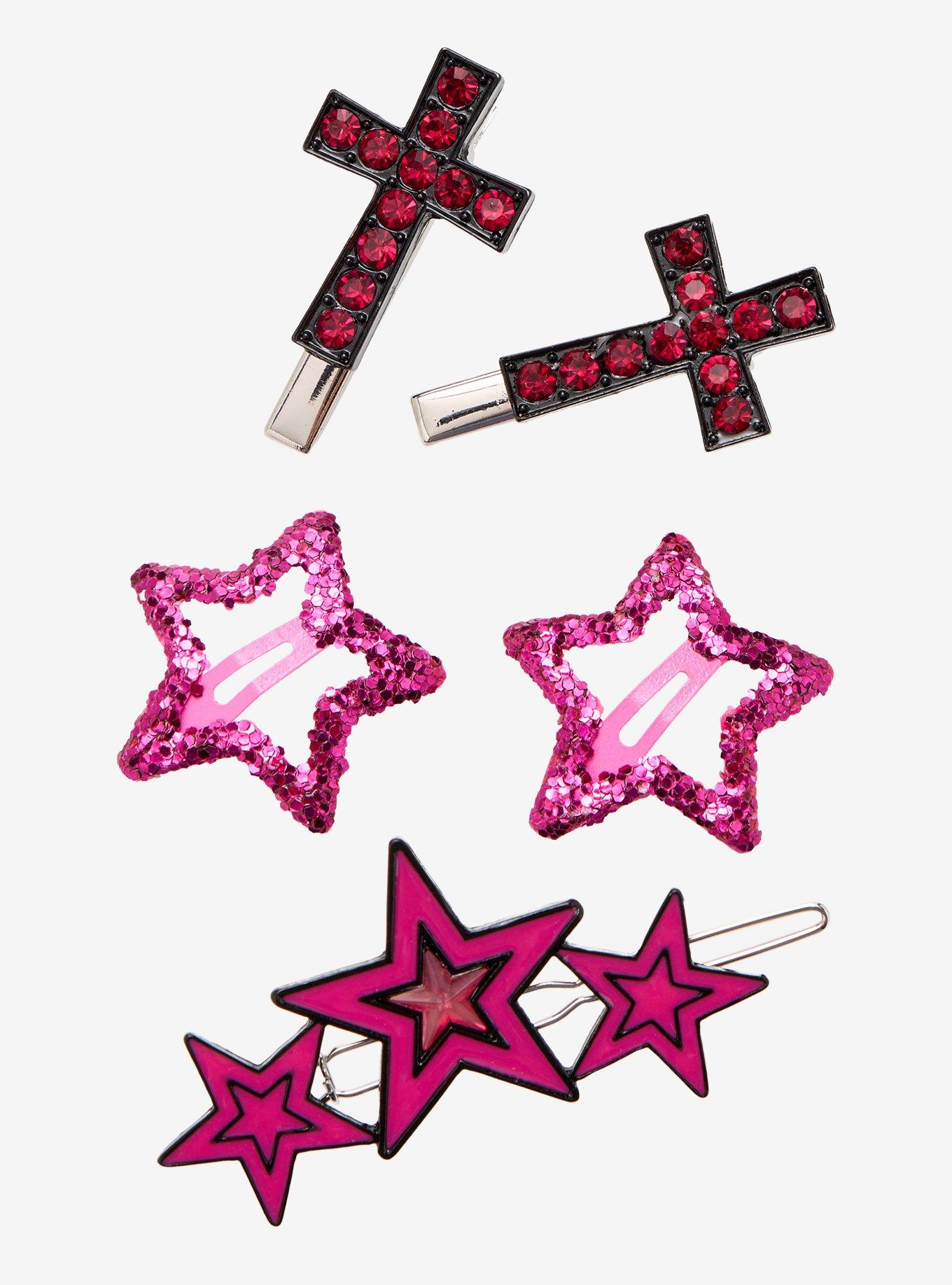 Pink Gem Star Hair Clip Set, , hi-res