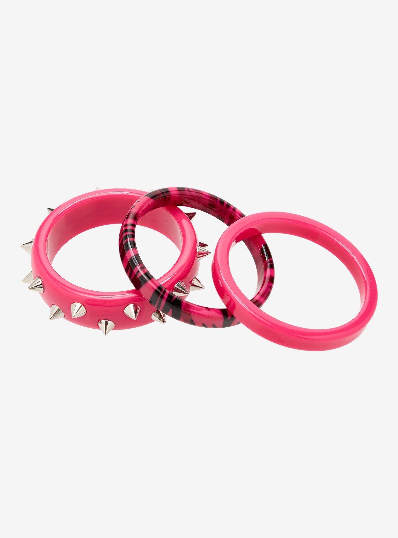 Pink & Black Zebra Spike Bangle Bracelet Set, , hi-res