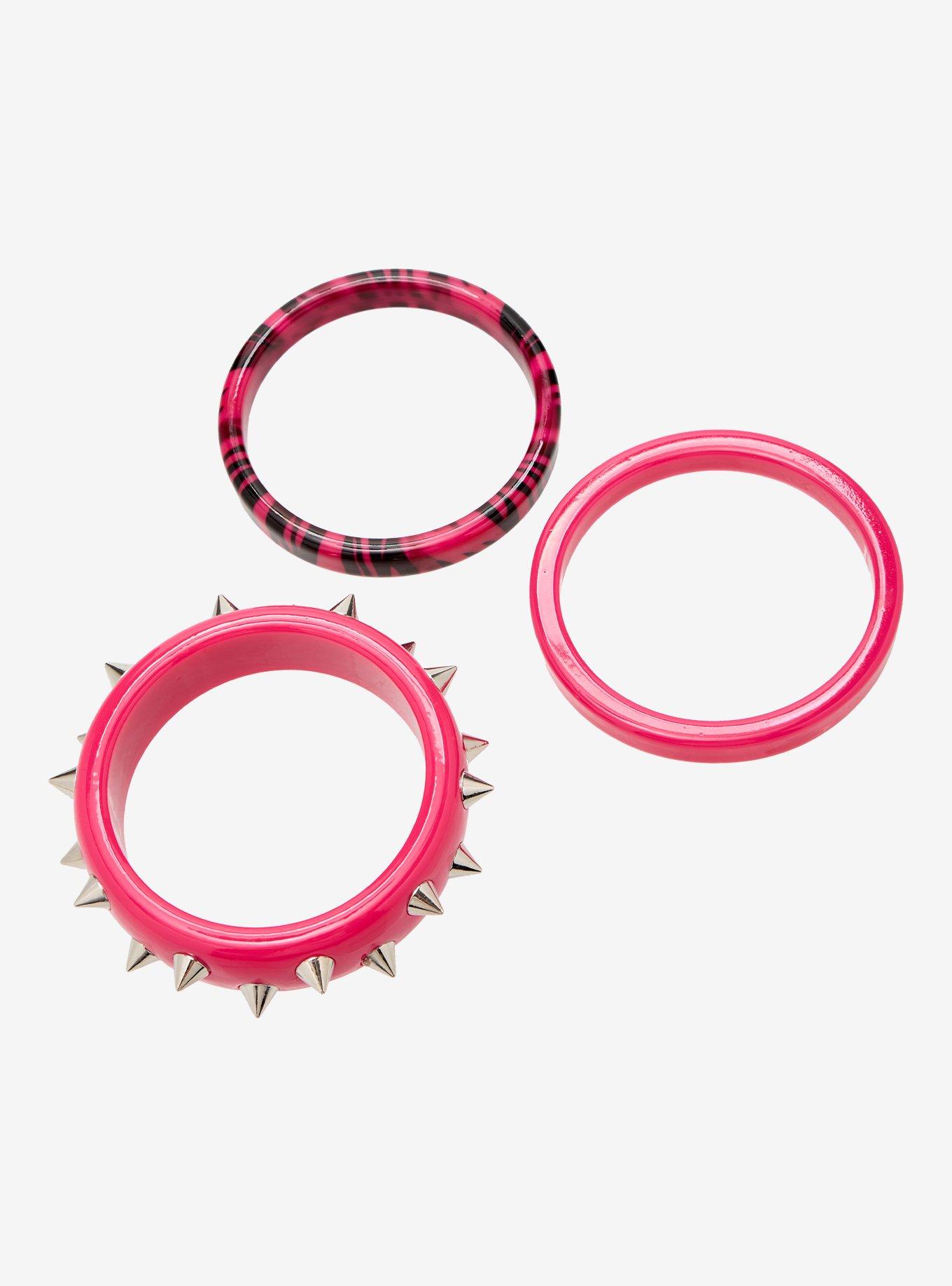 Pink & Black Zebra Spike Bangle Bracelet Set, , alternate - view 3