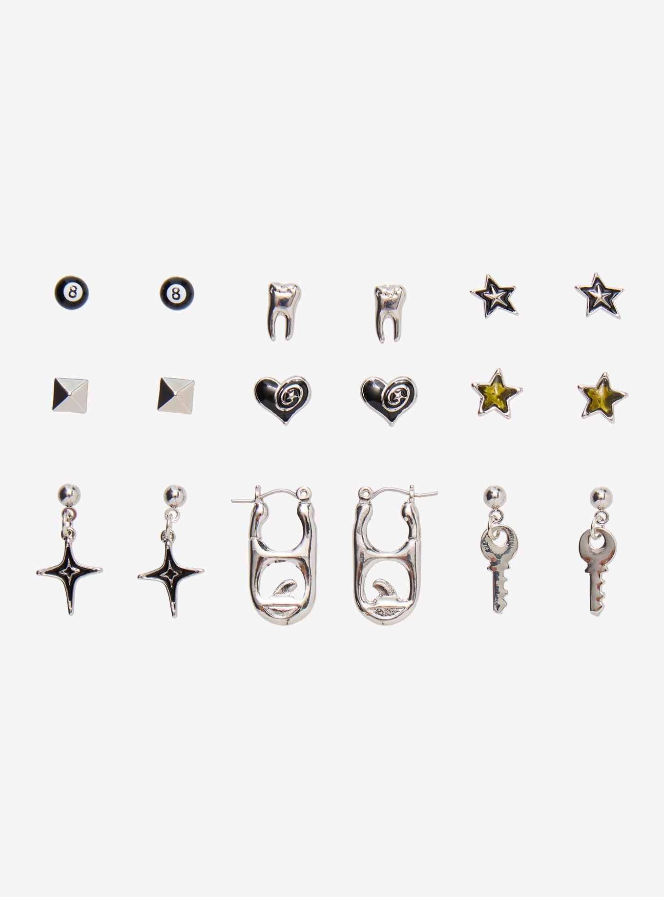 Social Collision Star Heart Key Stud Earring Set, , hi-res
