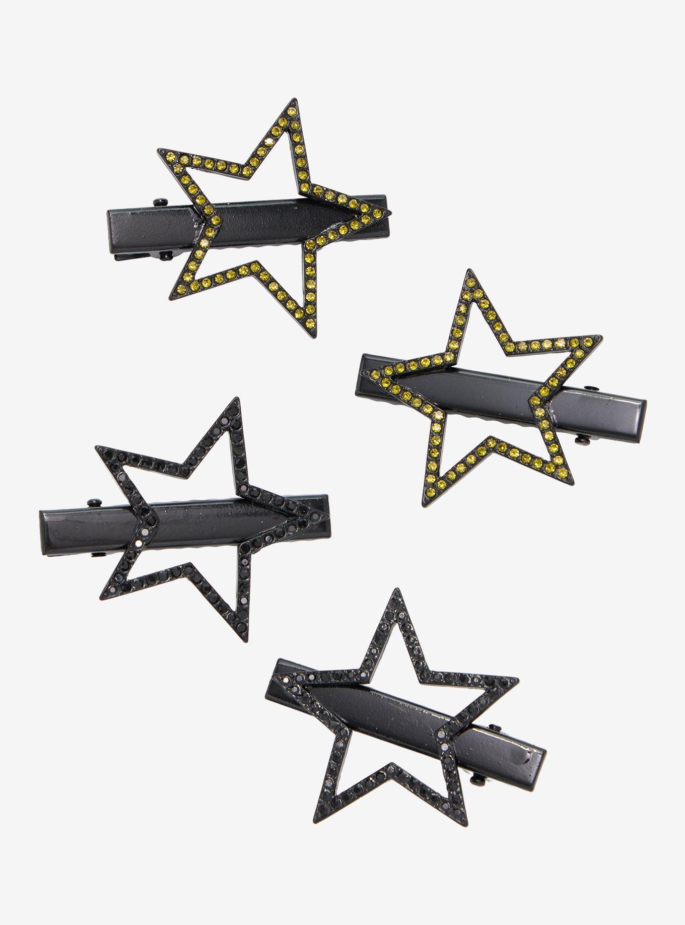 Social Collision Green & Black Star Cutout Hair Clip Set, , hi-res