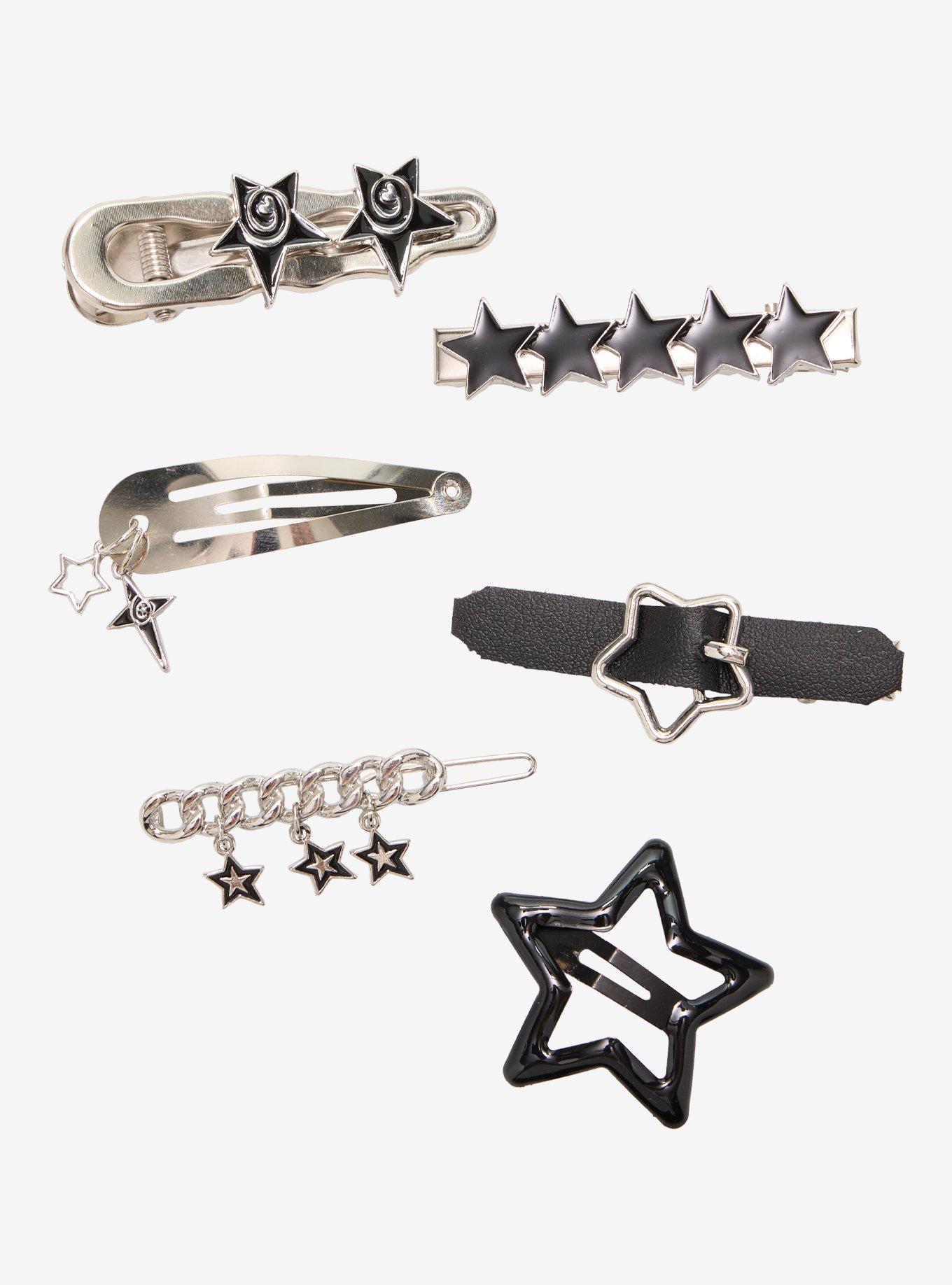 Social Collision Black & Silver Star Hair Clip Set, , hi-res