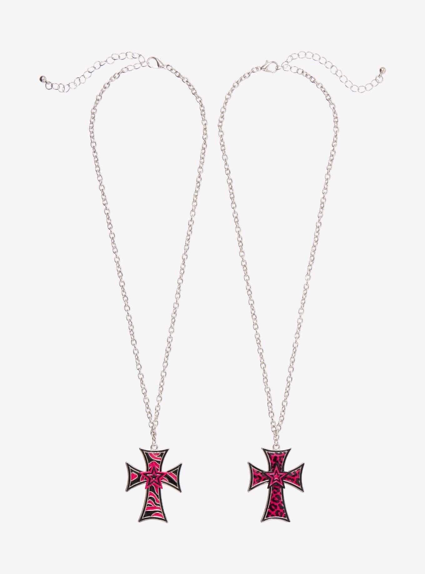 Animal Print Cross Best Friend Necklace Set, , hi-res