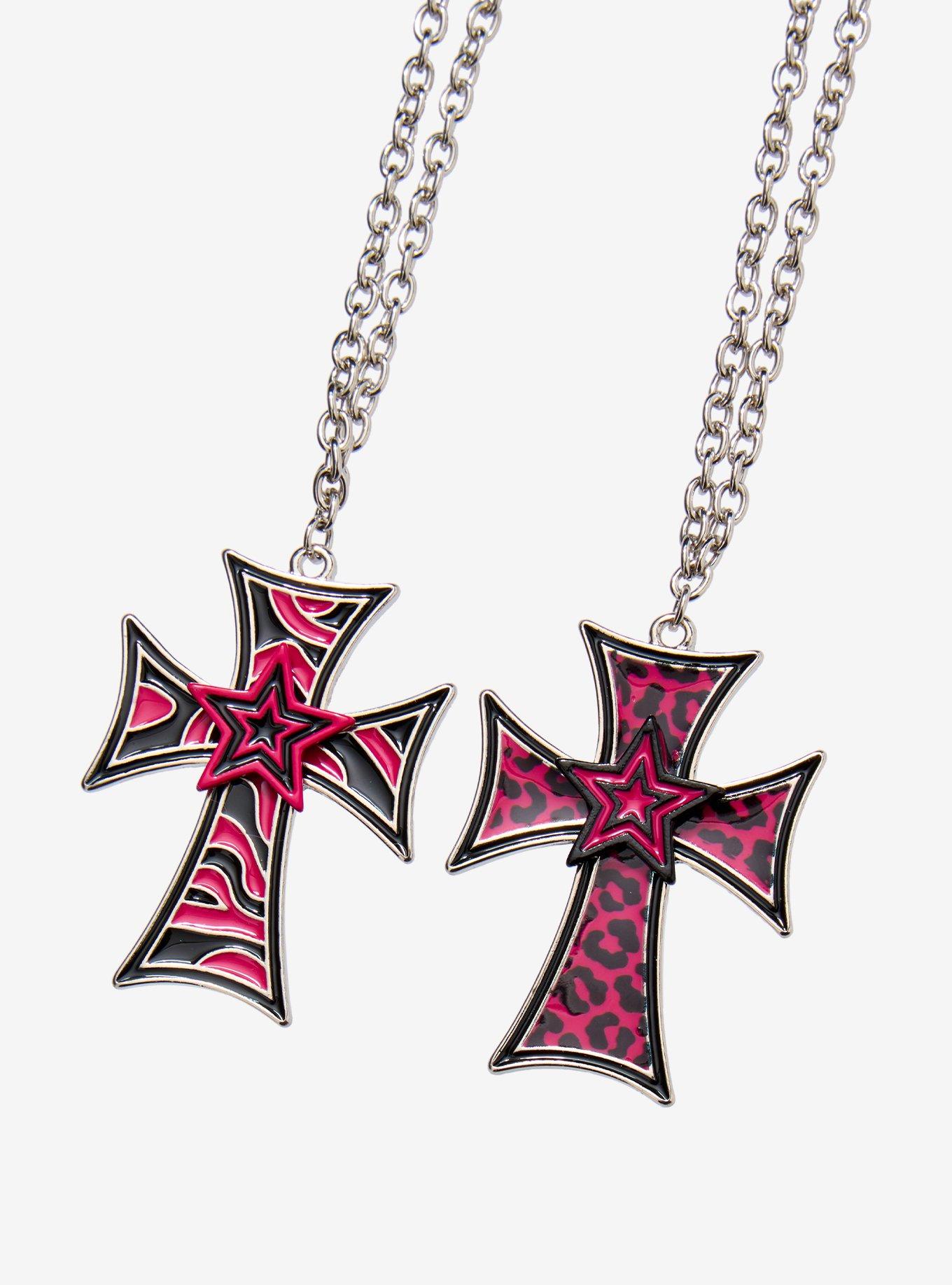 Animal Print Cross Best Friend Necklace Set, , alternate - view 3