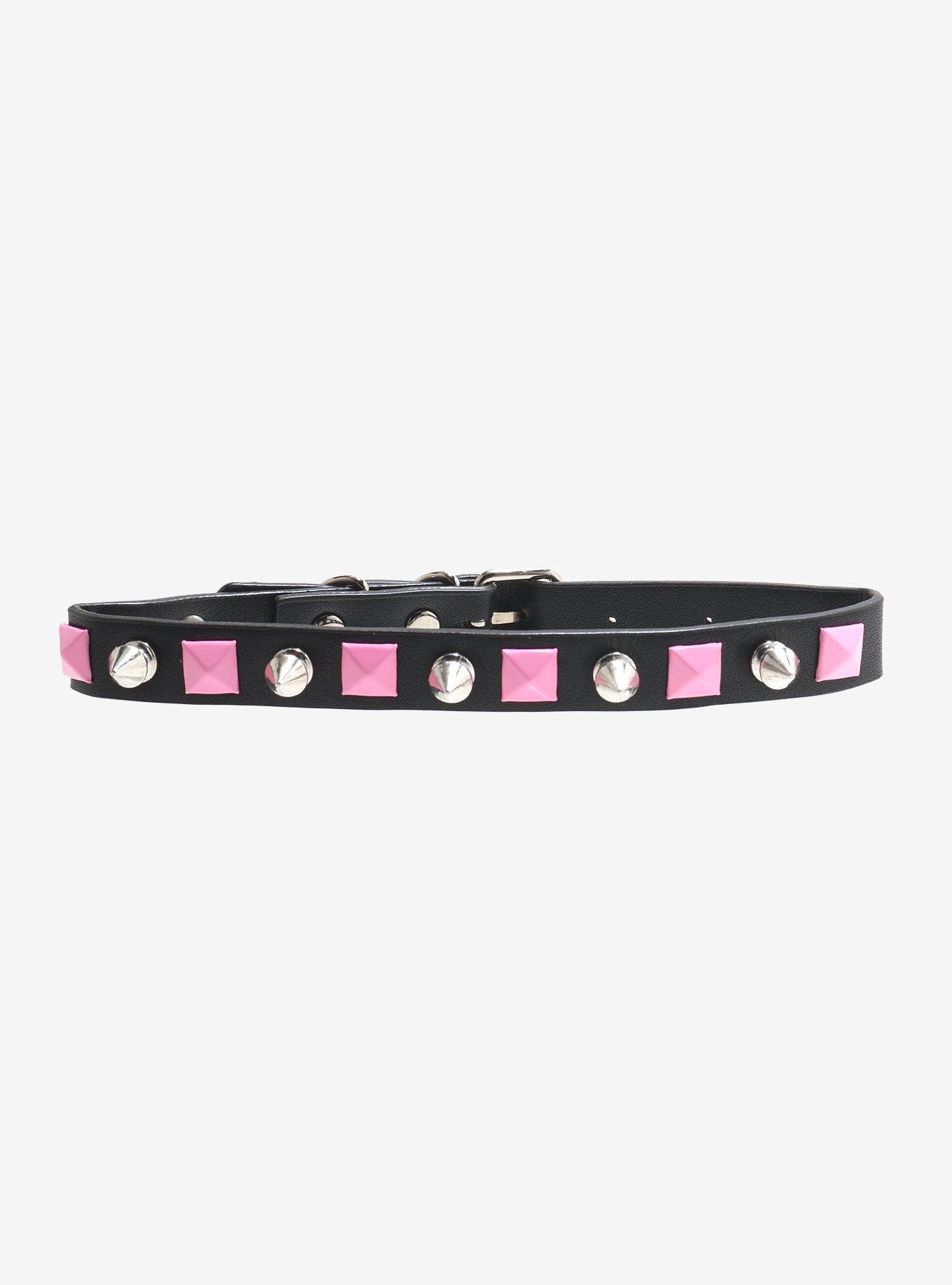Pink Pyramid Stud Spike Choker, , hi-res