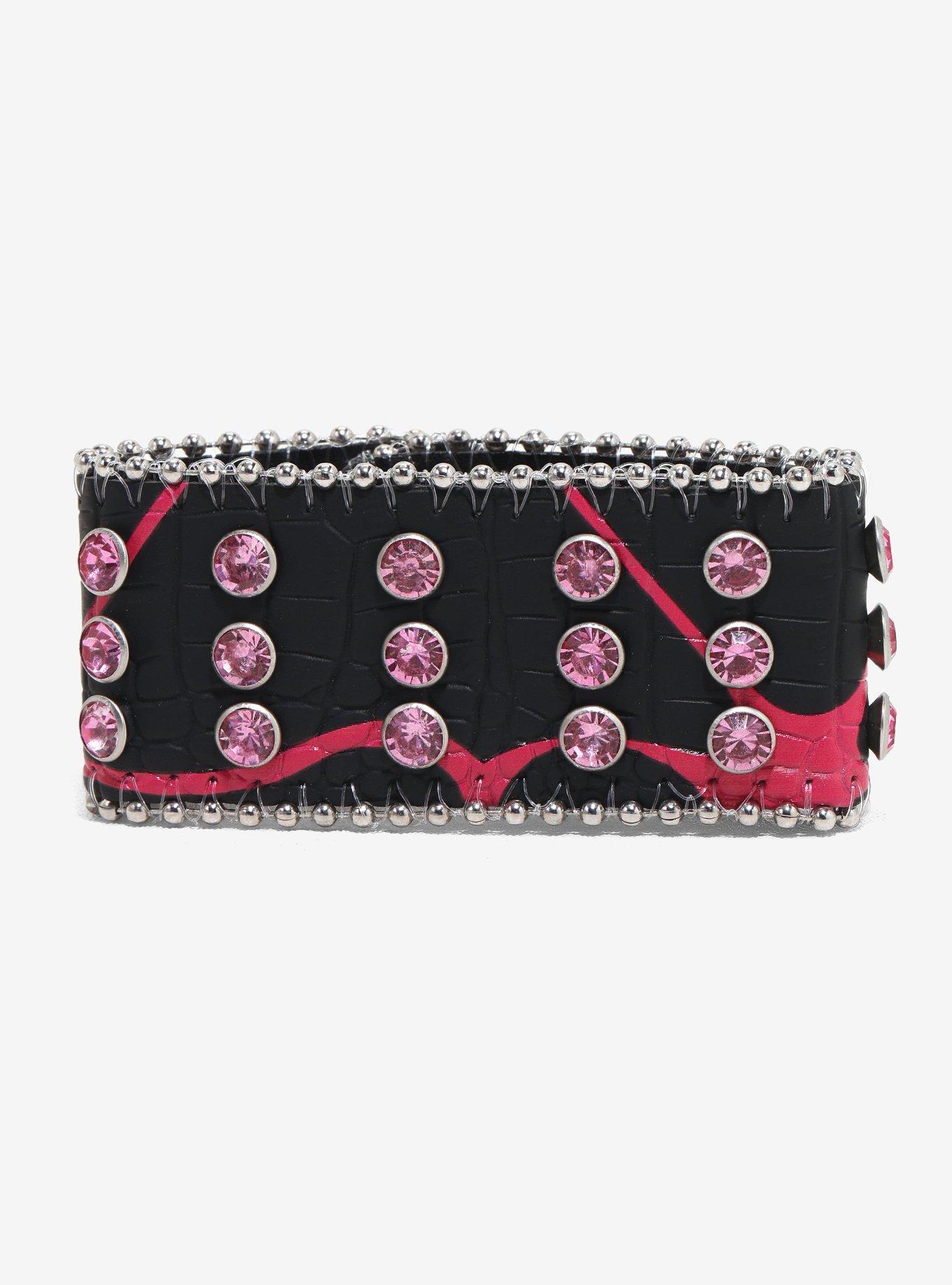 Pink & Black Bling Cuff Bracelet, , hi-res
